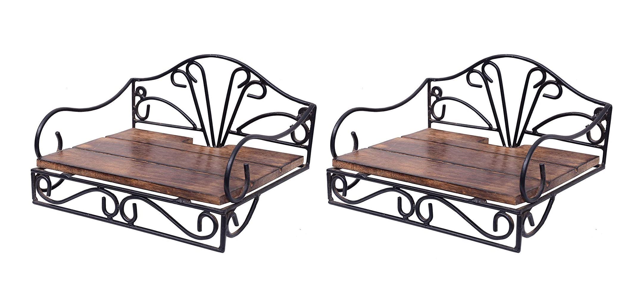 Woodiva Exclusively Designed Wrought Iron & Wooden Set Top Box Stand || Wi-fi Router || TV Entertainment | Set Top Box Holder for Wall | Size - (9 x 7 x 4) inch (ST- 2 Pc.) 1