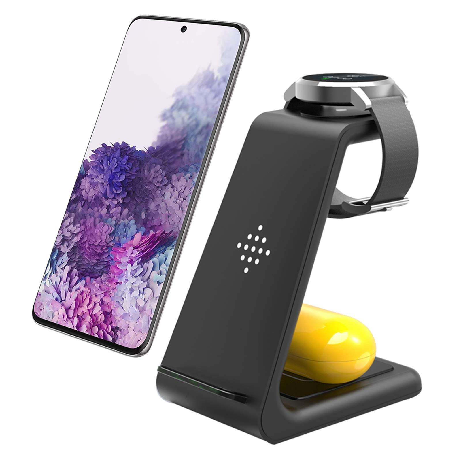 YOCUNKER Wireless Charger,3 in 1 Charging Station Dock for Watch 5/4/3/2/Active 2/1/Gear S3, S22 Ultra/S21/S20/S10/Note 20/Z Flip 4/Z Fold 4/3, Buds+/Pro/Live Black 1