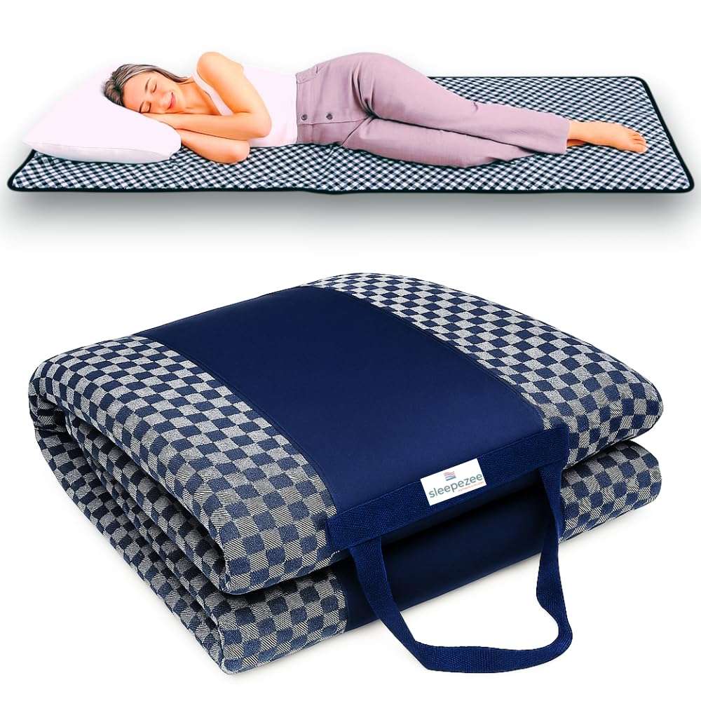 Sleepezee Premium Foldable Mattress for Floor – Lightweight Portable Travel Mattress for Guest Bed, Camping & Floor Sleeping – Cotton Fabric and Soft Foam, Portable & Washable (72″ x 48″ Blue) 1