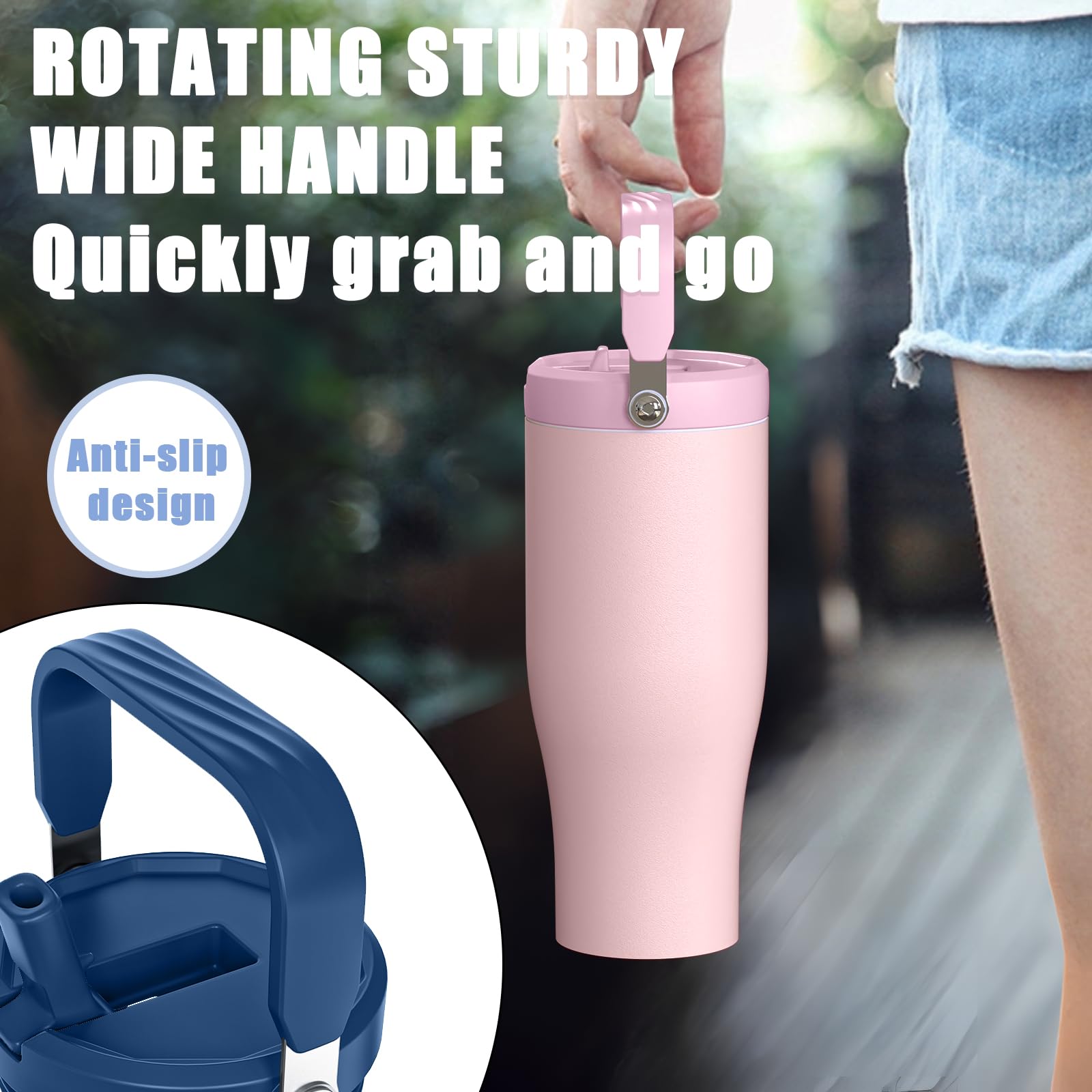 Zukro 50 OZ Tumbler With Flip Straw |Stainless Steel Water Jug With Top Handle For Gym, Outdoors, Car |Large Leak Proof Triple-wall Vacuum Insulated Water Bottle Keeps Cold 34 Hours & Easy Carry 5