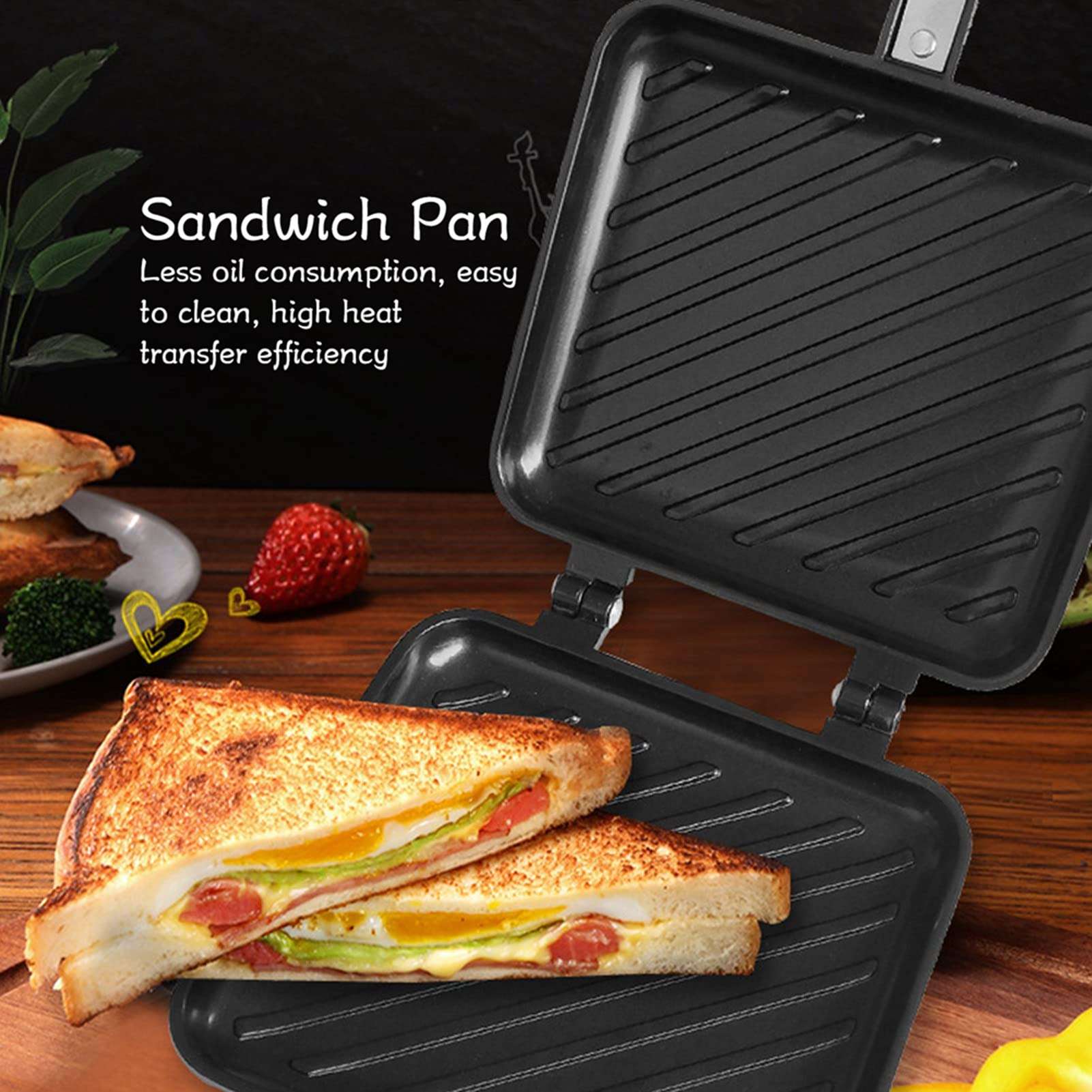 Frying Pan, Double Sided Frying Pan, Aluminum Alloy Sandwich Pan Flat Bottom Nonstick Sandwich Panini Maker Pan for Toaster Breakfast Sandwich Maker Pan 5
