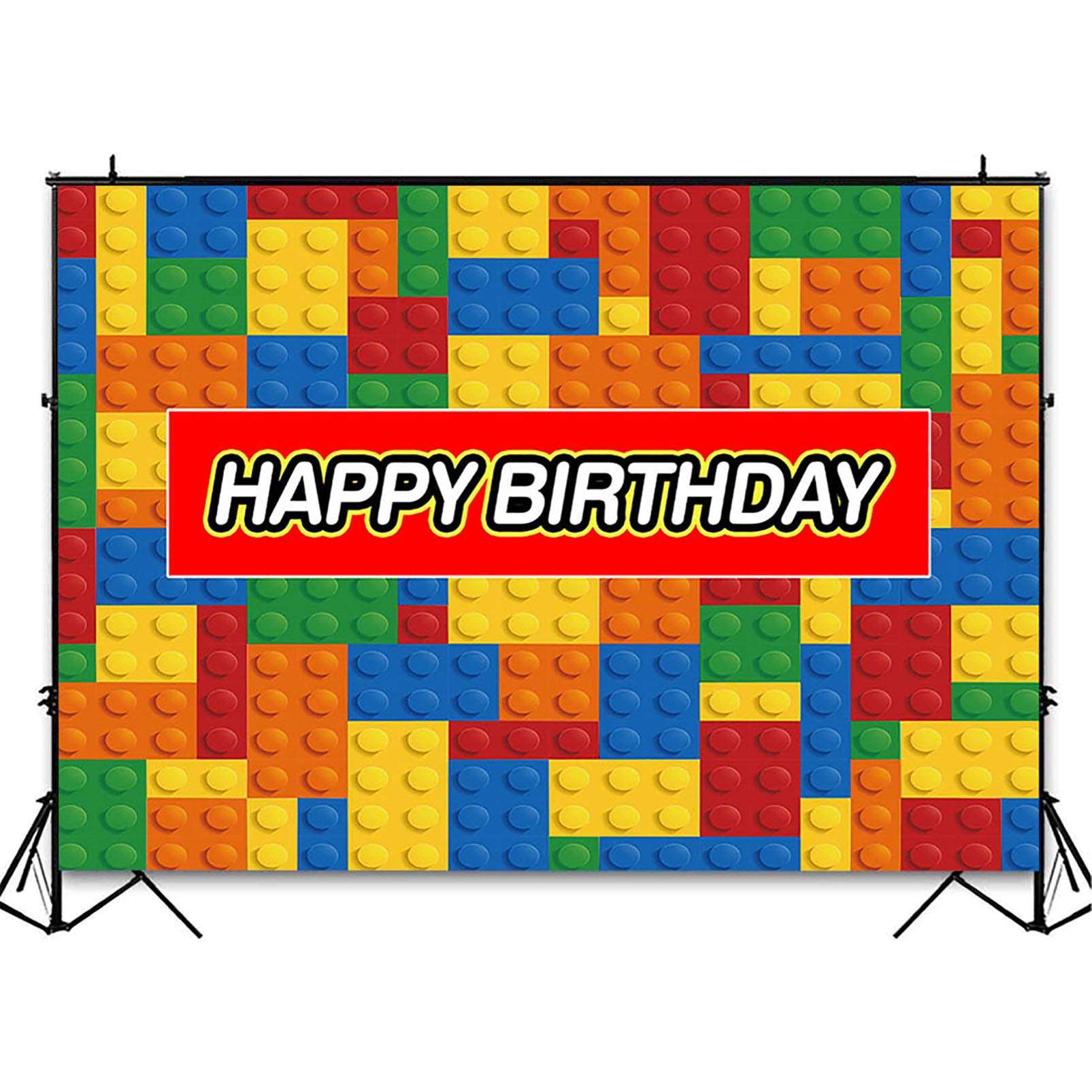 COMOPHOTO 7x5ft Building Blocks Birthday Party Backdrop Boy Girl Baby Child Birthday Cake Table Banner Colorful Decorations Photo Booth Background Supplies 4