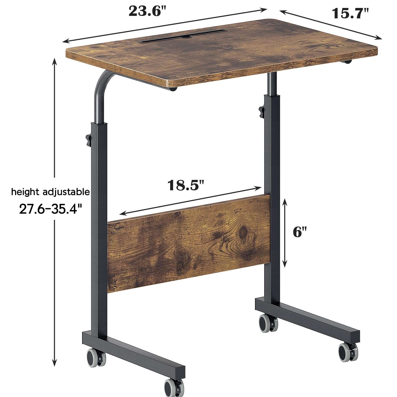 sogesfurniture Rolling Laptop Desk Cart Height Adjustable, 23.6 inch Adjustable Mobile Bed Table Portable Laptop Computer Stand Desks with Tablet Slot Cart Tray, Rustic Brown 5
