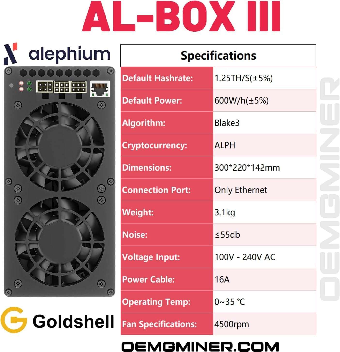 New Goldshell AL Box III 1.25TH/S 600W Alephium Miner ALPH Mining Asic Miner Crypto Mining with PSU by OEMGMINER 5