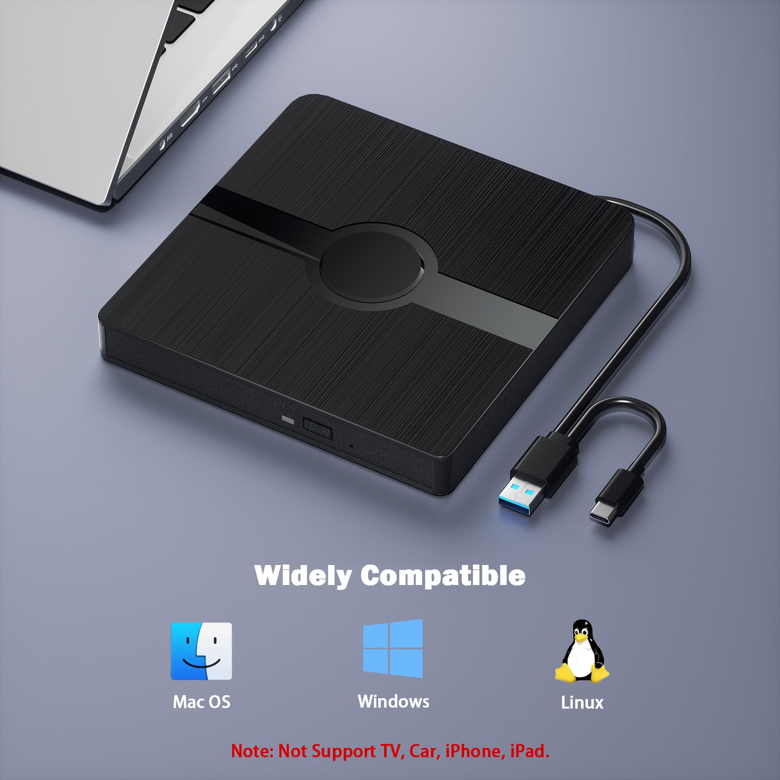 Wbacon External Blu Ray Drive, BD Player with Read/Write Capability Portable Blu-ray Player with USB 3.0 and Type-C CD/DVD Burner 3D Blu-ray Drive (with Charging Cable) 5