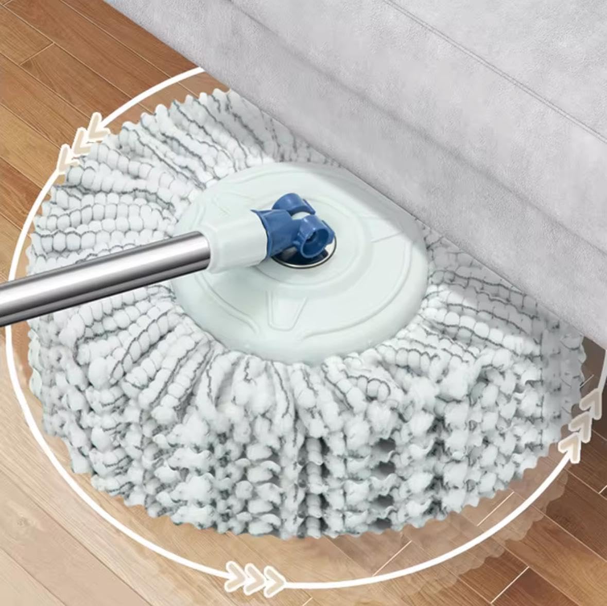 SYSVENT The Future Spin Mop and Bucket System with Wheels, Stainless Steel Basket, Dual Chamber Design (Blue&White) Wiht [2 Refill ] 4