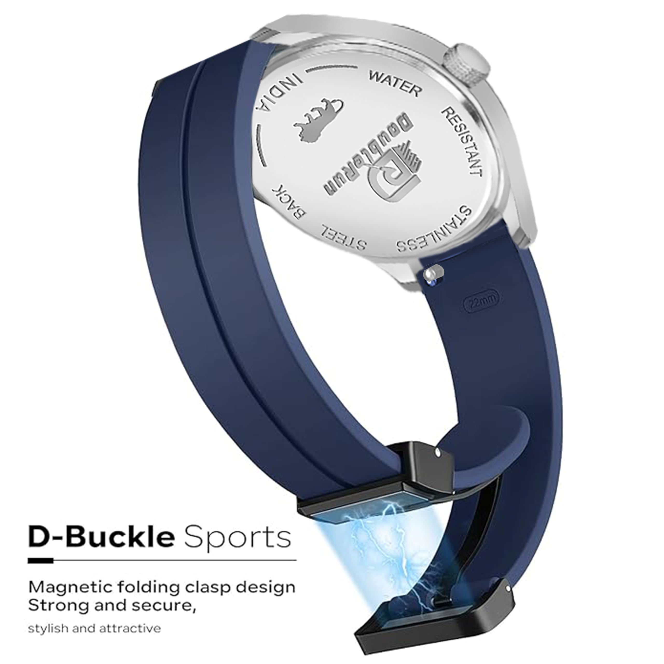 DOUBLERUN Chonograph Date Function Analoge Silicone Magnetic Belt Watch for Men, Series S-170-23 4