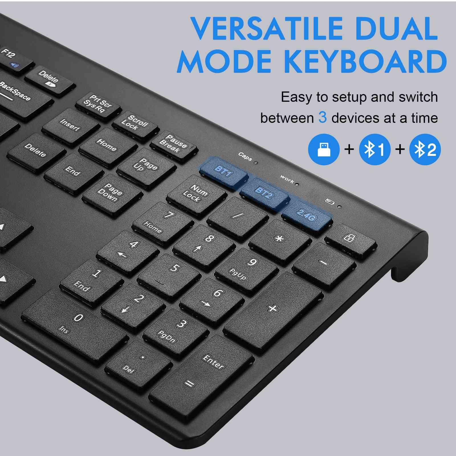 UrbanX Plug and Play Compact Rechargeable Wireless Bluetooth Full Size Keyboard and Mouse Combo for Lenovo Tab M8 (HD) - Windows, macOS, iPadOS, Android, PC, Mac, Laptop, Smartphone, Tablet -Black 4
