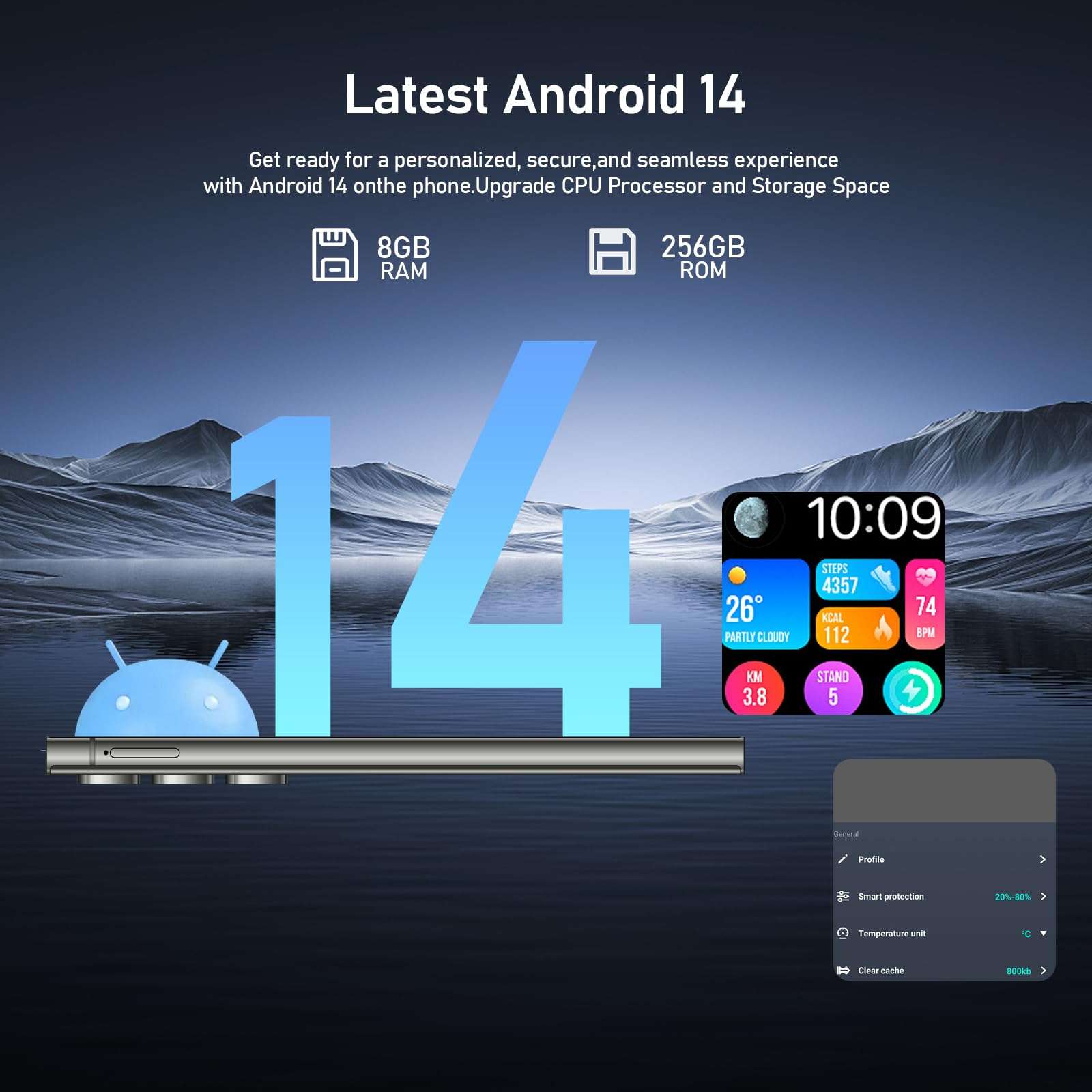 C24 Cell Phone Unlocked 5G, 6.8" FHD+ Android 14 Smartphone 8GB+256GB /1TB Expansion,108MP Camera 6000mAh Cell Phone Face ID/Dual SIM/GPS/FM Radio(Green) 4