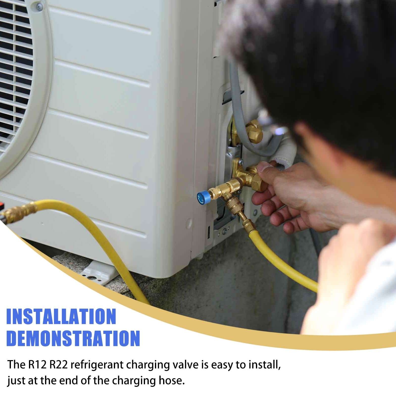 CD2060 Refrigerant Charging Valve - Hvac Core Depressor Valve for R12 R22 1/4" Male to 1/4" Female Refrigerant Charging (Blue) 5