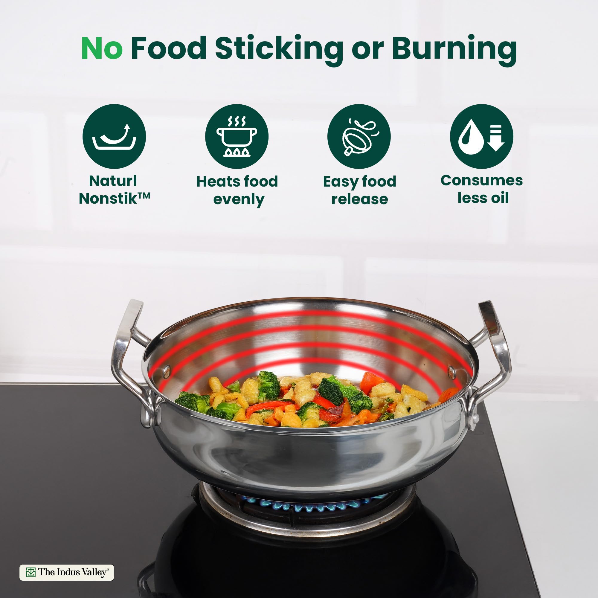 The Indus Valley Triply Stainless Steel Biryani Pot with SS Lid 4.6 Litre/Stock Pot/Serve Handi/Uruli | Induction Friendly | Nonstick 3-Layer Body-2.2kg 6