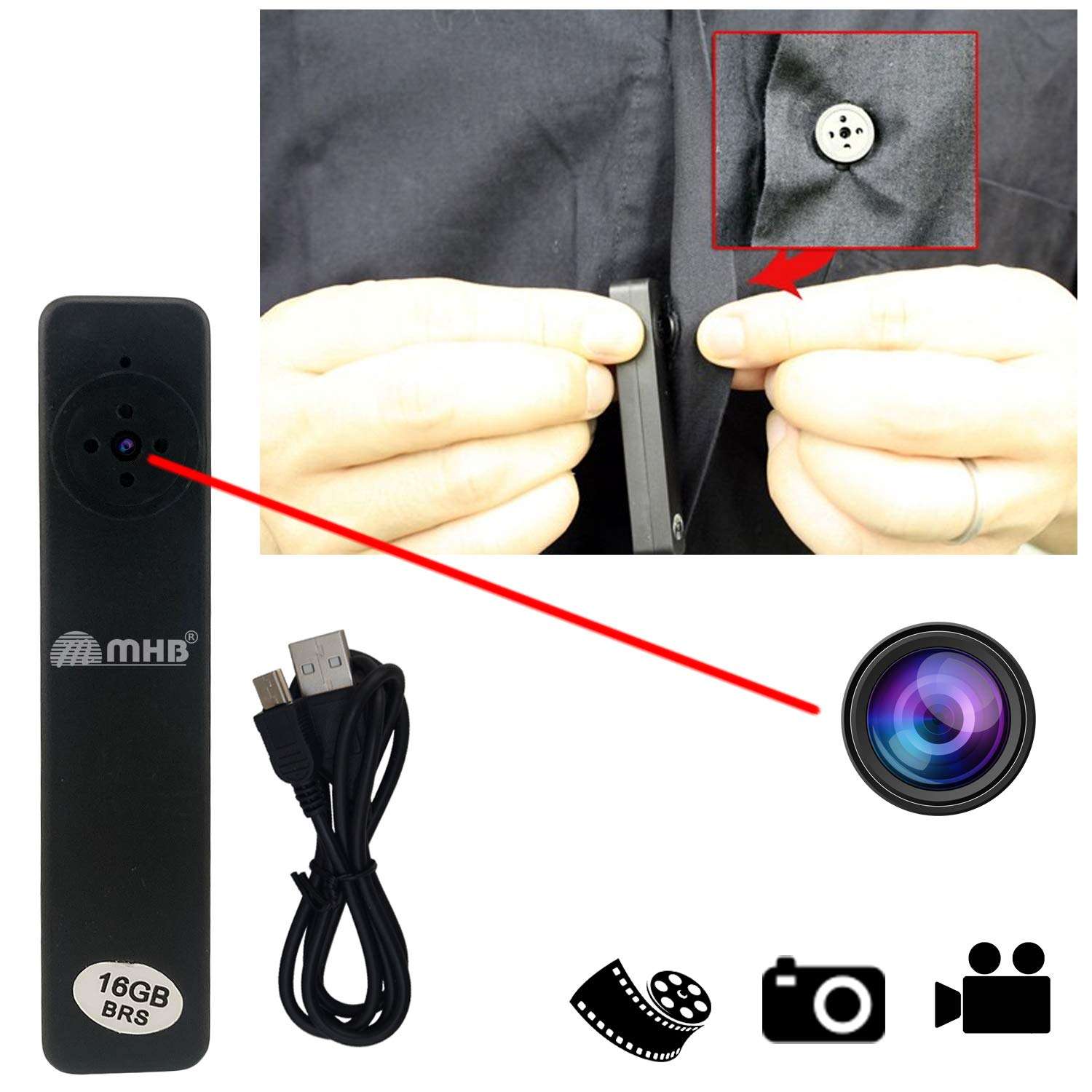 m mhb HD Spy Camera with Audio and Video Cam Covert Spy Camera Miniature Button Camera Series 9. Hidden Covert Body Cam with 16gb Internal Memory.HD Sound Clearity Button Spy Security Camera. 5