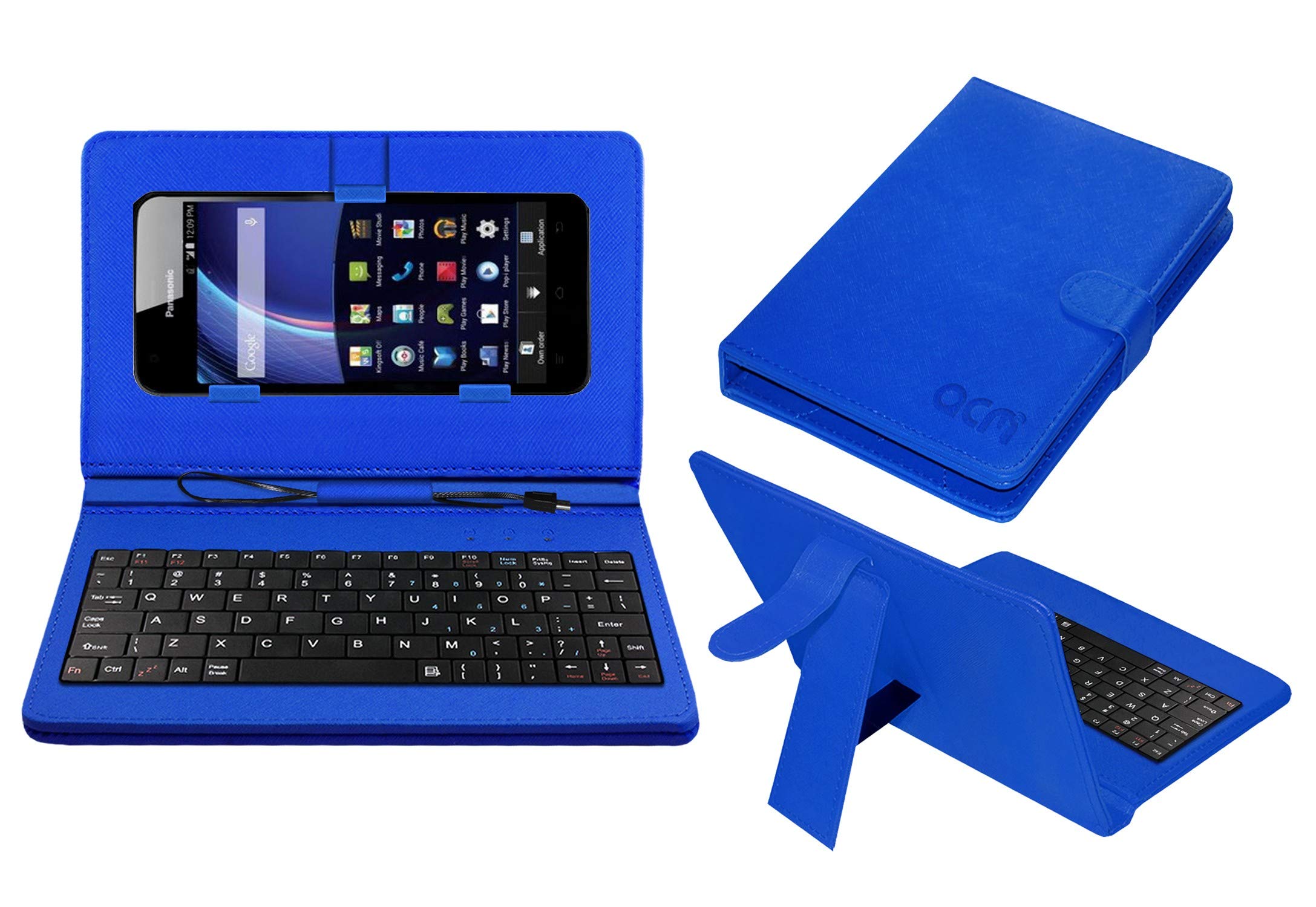 ACM Keyboard Case Compatible with Panasonic Eluga U Mobile Flip Cover Stand Plug & Play Device for Study & Gaming Blue 1