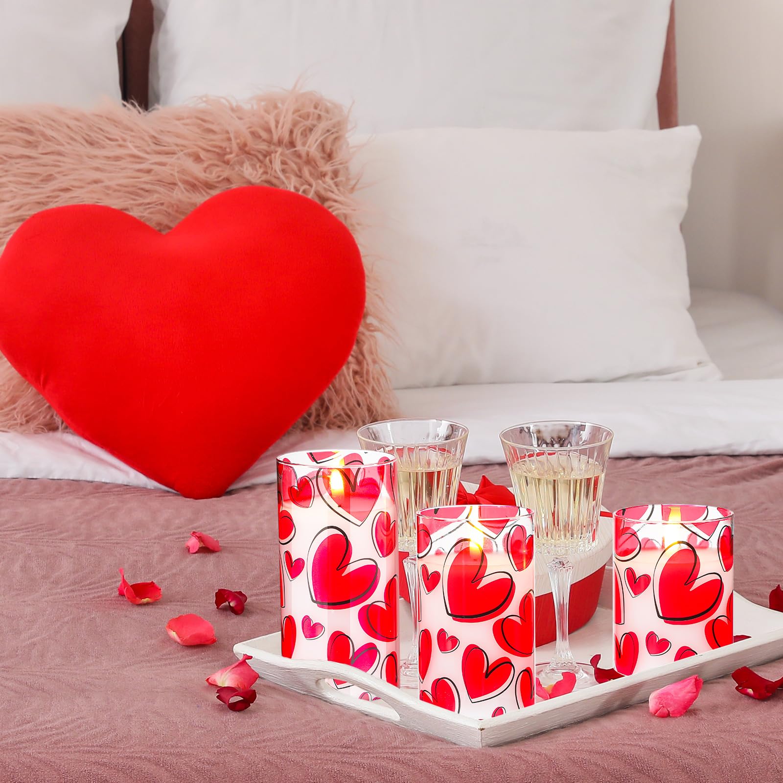 VIHOSE Valentine LED Flameless Candles Romantic Heart Battery Operated Pillar Candles for Romantic Night Valentines Gifts Proposal Anniversary Festival Gift Decor(Heart) 6