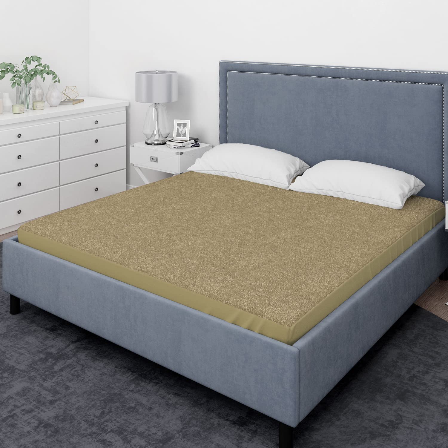 Sassoon Laika Queen Size Mattress Protector 78" X 60" (Pack of 1, Beige) Ultra Soft Waterproof & Dustproof Breathable Bed Mattress Cover for Comfort & Protection Terry Cotton 3