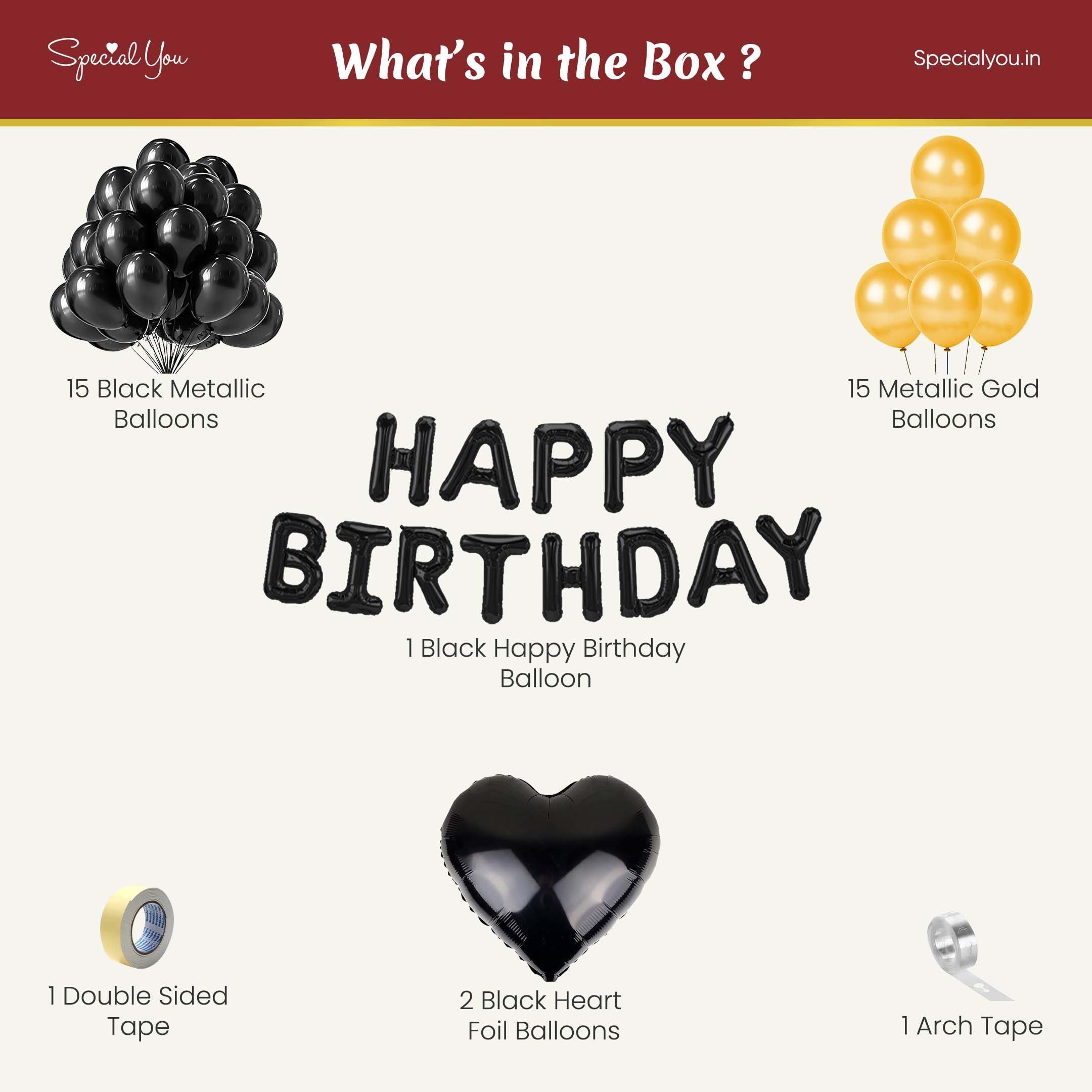 Special You Black & Golden Metallic Birthday Balloons Decoration for Women with Black Heart and Happy Birthday foil Balloon Birthday Party Banner Decoration Items for husband-36 Items 4