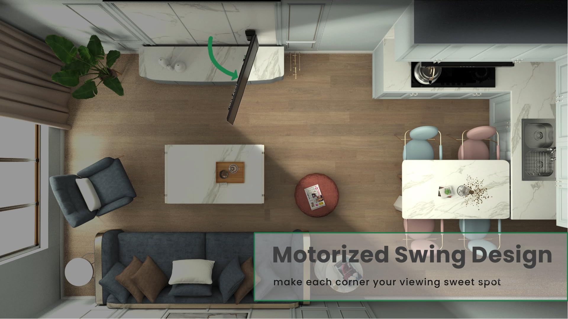 ynVISION.DESIGN Motorized Swing Out Wall Mount Bracket for 32" - 75" TV with Remote Control | Swivels Up to 90 Degrees | Compatible w/Samsung, LG, or Universal Remote (Pack of 1) 5