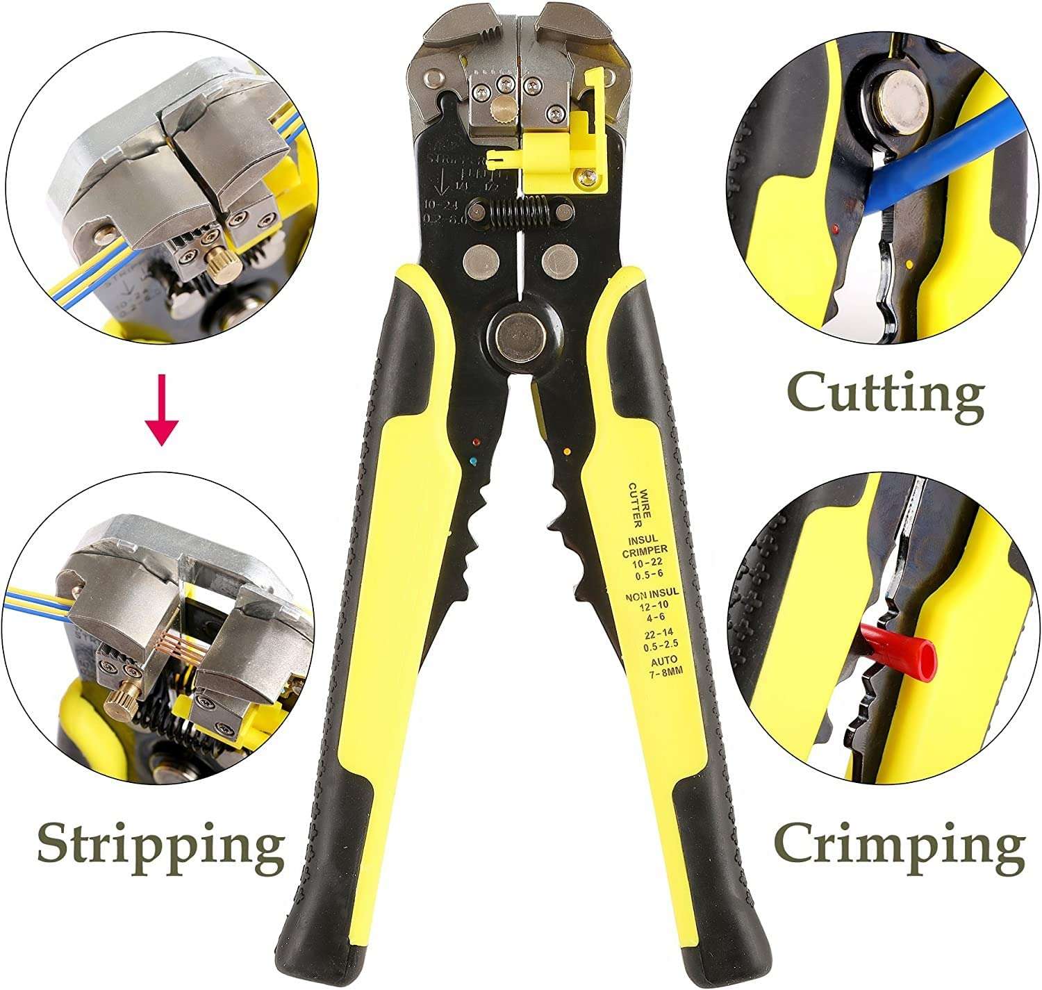 Scalebee Wire Stripper, Wire Strippers Electrical AWG 10-24 Compound Automatic Wire Stripper Plier 3-in-1 Hand Tool Self-Adjusting Cable Stripper, Wire Cutter and Terminal Crimper 5