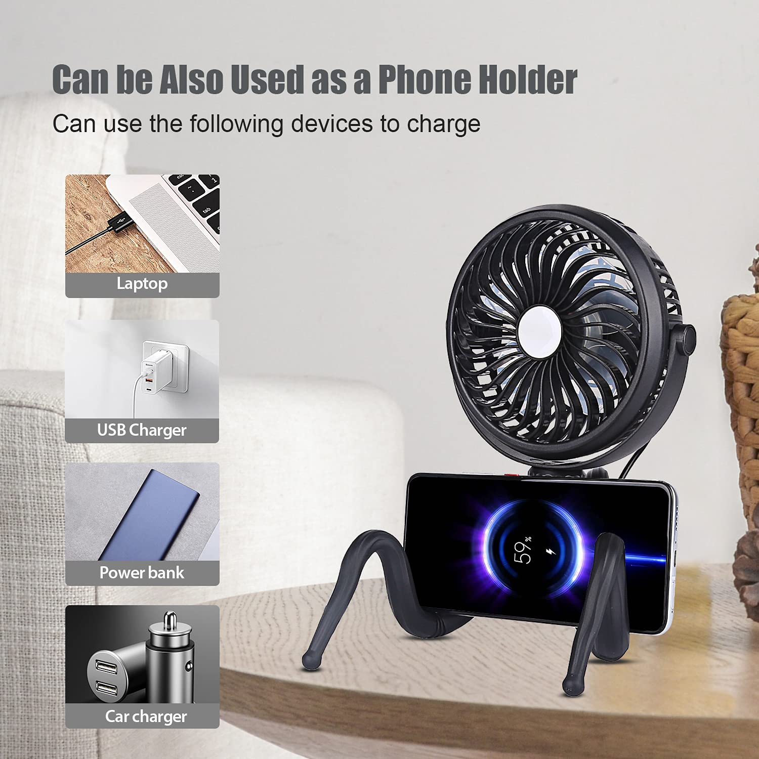 SkyGenius Stroller Fan, Clip on Fan with Flexible Tripod, 2600mAh Battery Operated Fan with Stepless Speed, 360° Rotatable Handheld Fan Suitable for Multiple Scenarios 5