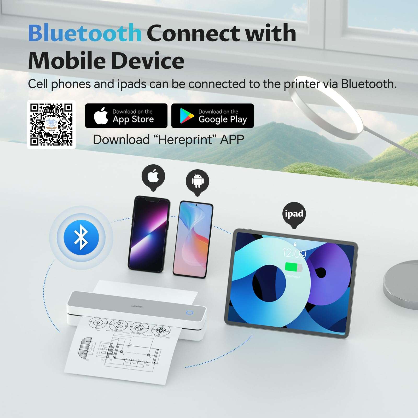 iDPRT Portable Thermal Printer,Wireless Printer for Travel Support 8.5" X 11" US Letter& A4&A5 Thermal Paper, Bluetooth Inkless Printers Compatible with Android and iOS Phone&Laptop 3