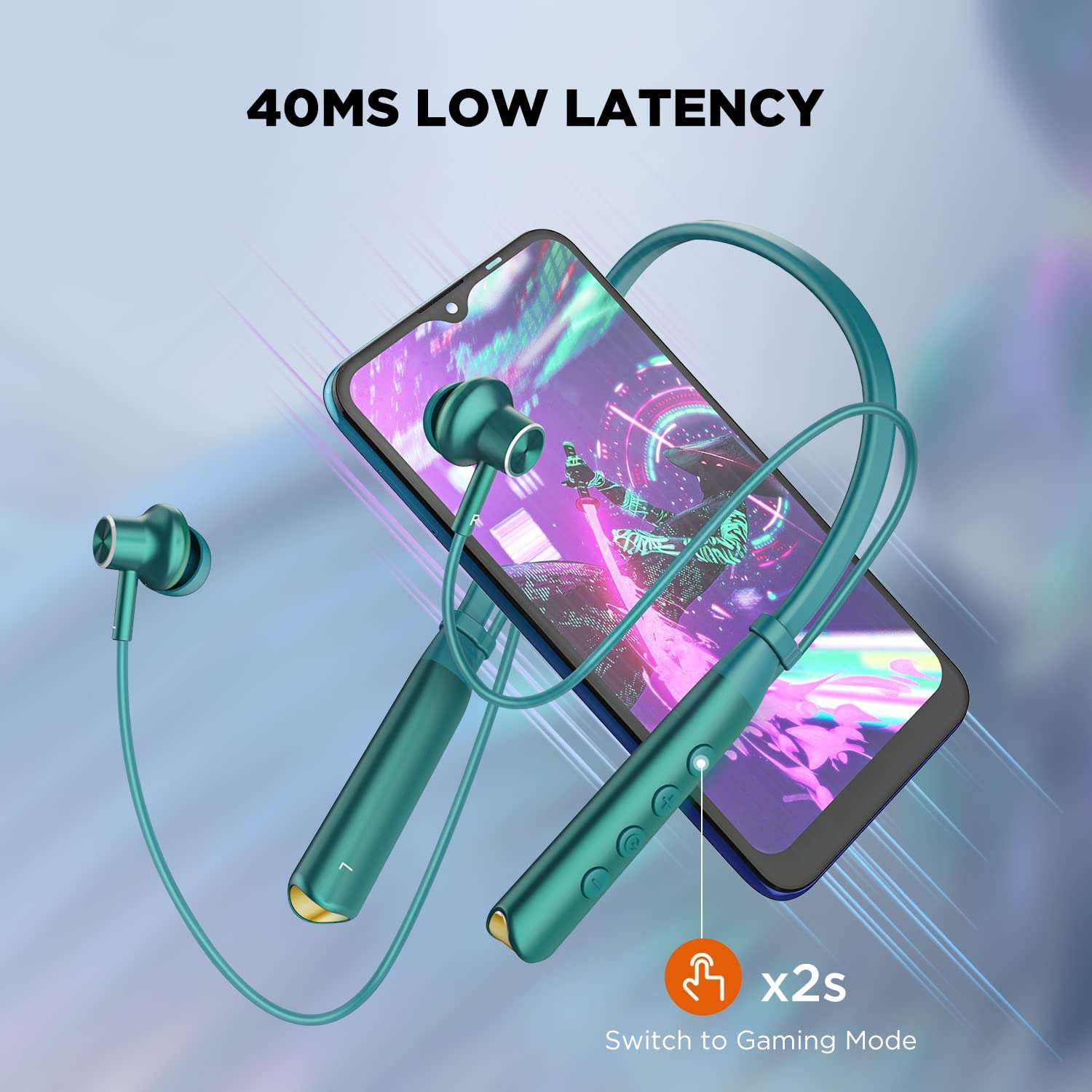 HTC Neckband Headphones Bluetooth 5.3 Noise Cancelling Earbuds, Magnetic Stereo Earphones with Hall Function for Calling, Exercising -10mm Drivers/Game Modes/16H Playtime/IPX5 Waterproof- Green 4