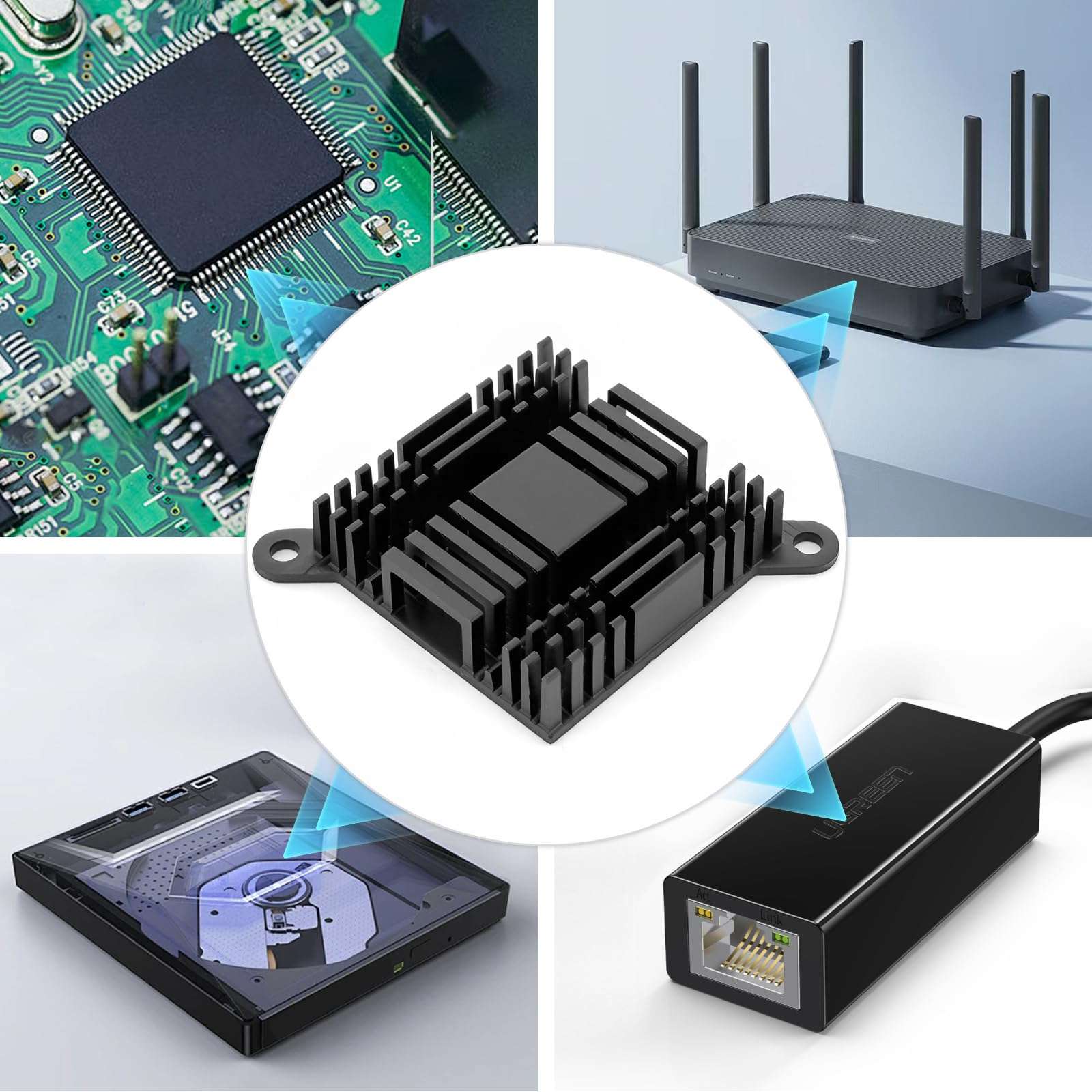 Aluminum Heatsink 38x38x10mm GPU Heat Sink Cooling Black Radiator with Bridge for Electronics CPU Chip 10 PCS 6