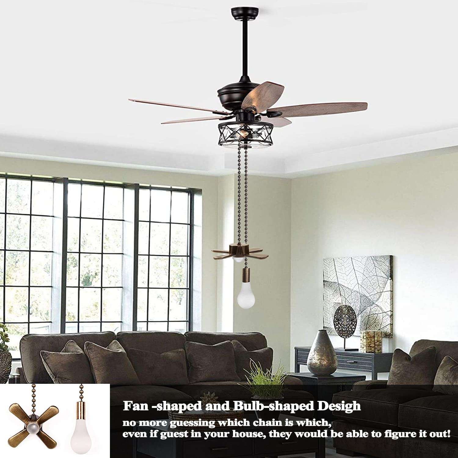 Ceiling Fan Pull Chain, 13.6 Inches Fan Pulls Set with Connector, 2 Pack 3mm Diameter Beaded Ball Fan Pull Chain (Bronzeï¼â€° 3