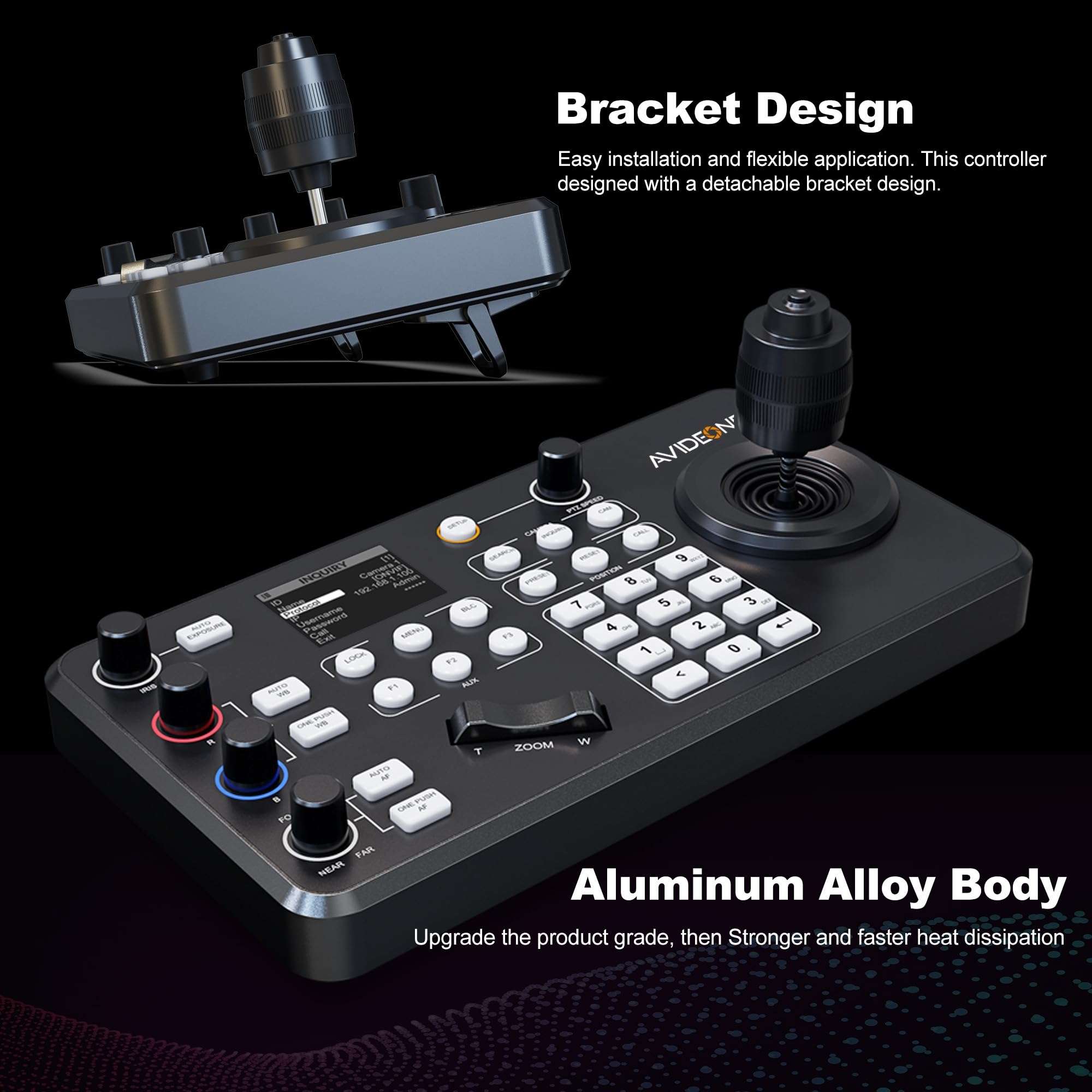 AVIDEONE PTZ Camera Controller with 4D Joystick Keyboard for Church Live Streaming, Sport Competition,Online Meeting, Support Visca, Visca Over IP Pelco - D/P Protocols 6