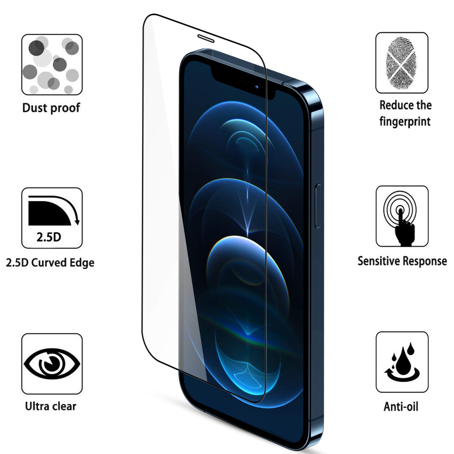 GRIPP® 0.3mm Ultimate 3D Tempered Glass Screen Protector for iPhone 12 & iPhone 12 Pro (6.1") with Edge to Edge Full Coverage and 9H Hardness Anti-Scratch Shockproof Protection Screen Cover Shield- Black 3