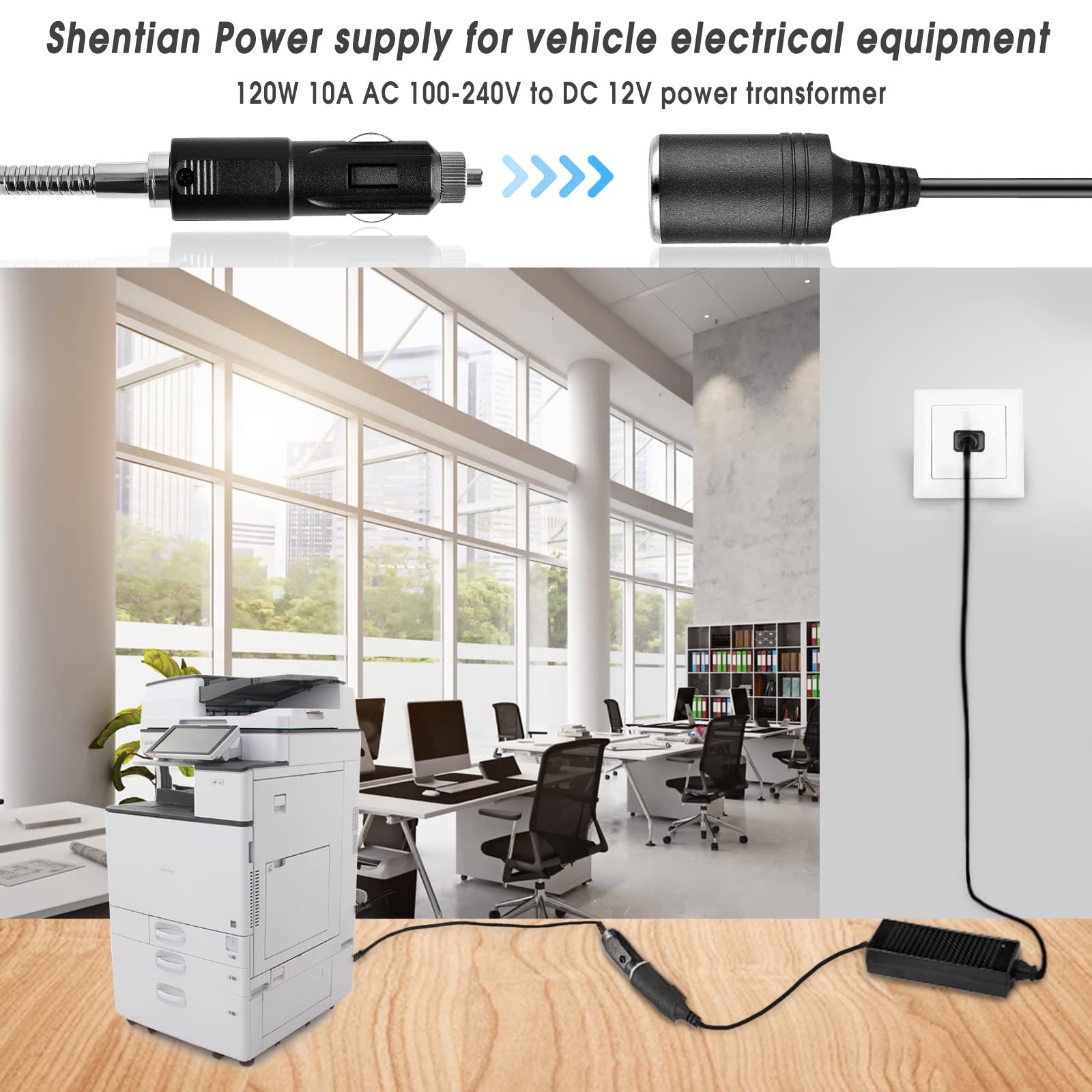 Shentian Power Supply Cigarette Lighter Socket AC to DC Adapter 110V-240V to 12V Car Power Charger Converter Black (12V 15A 3pin Power Supply) 6