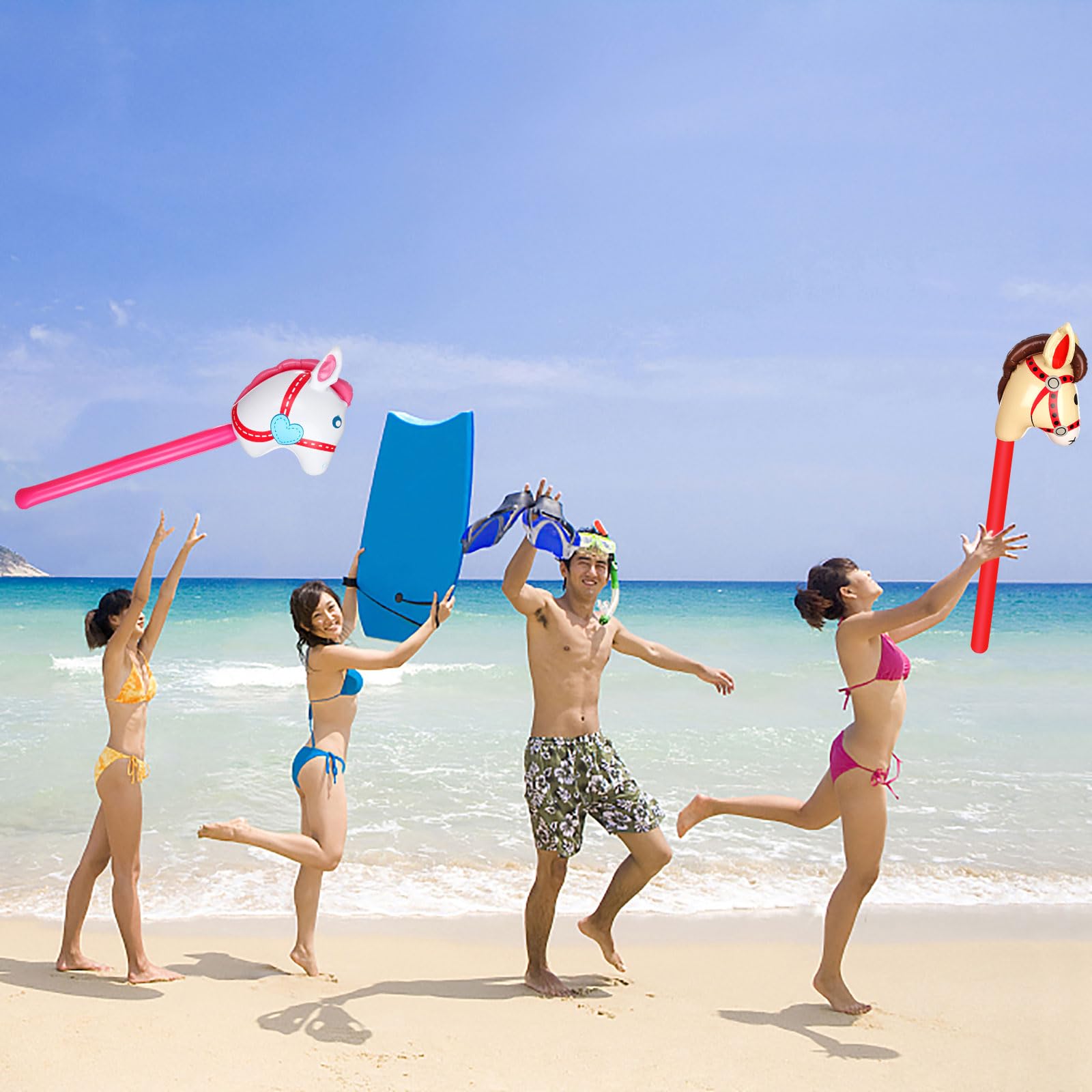 RUIYELE 18 Pcs 40 Inch Brown Inflatable Stick Horse Blow Up Horsehead Stick Balloon Horse Birthday Party Supplies Pony Stick for Christmas Horse Themed Party Decorations Costume Stick 5