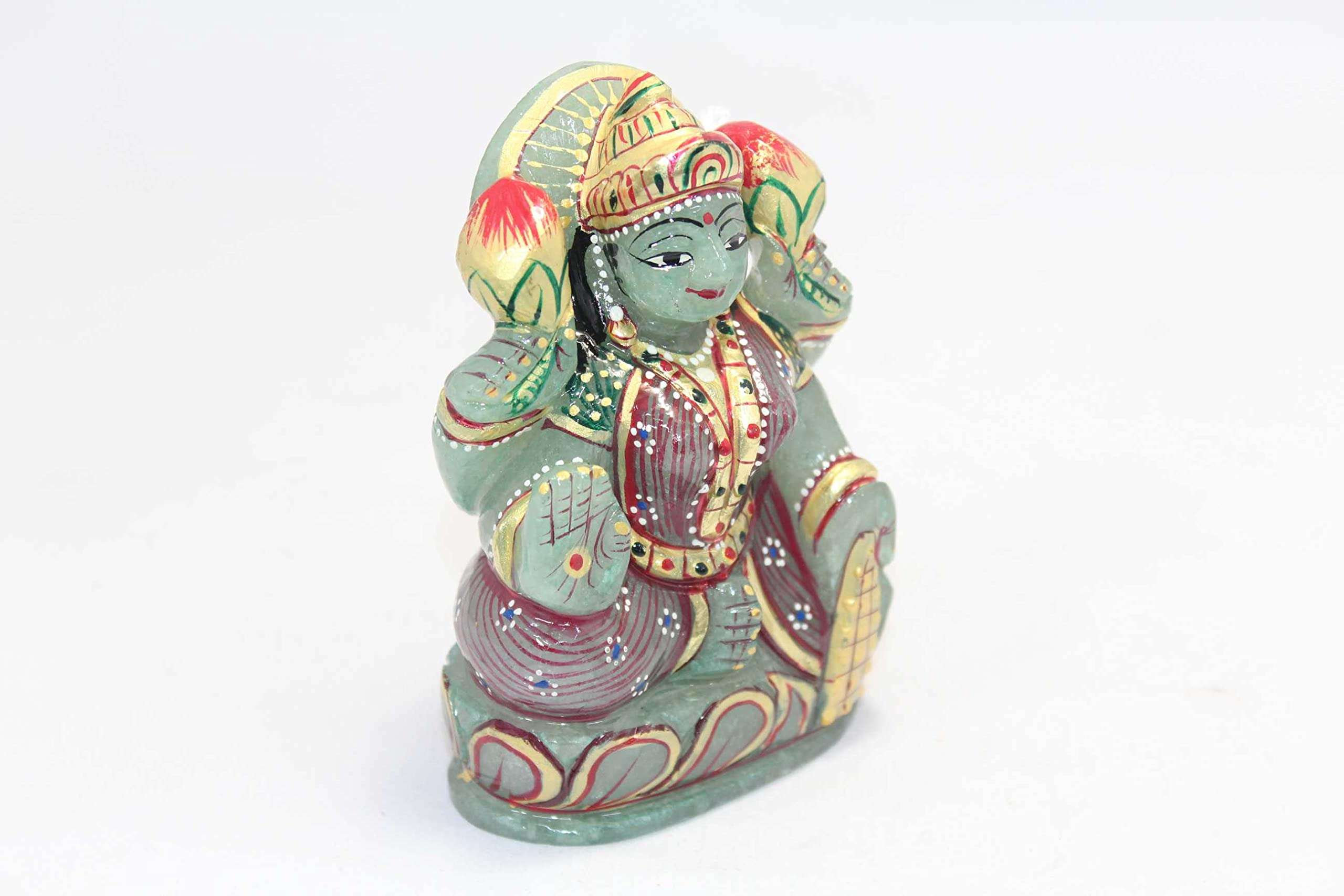 Rajasthan Gems Lakshmi Green Jade Stone Goddess Idol Statue Hindu Religious Hand Painted B222 5
