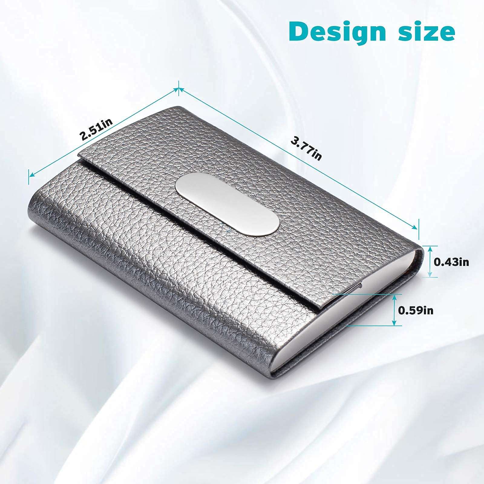 FACATH Business Card Holder for Women, PU Leather & Stainless Steel Business Name Card Holder Wallet Credit Card Metal Pocket Business Card Carrier with Magnetic Shut - Gray 5