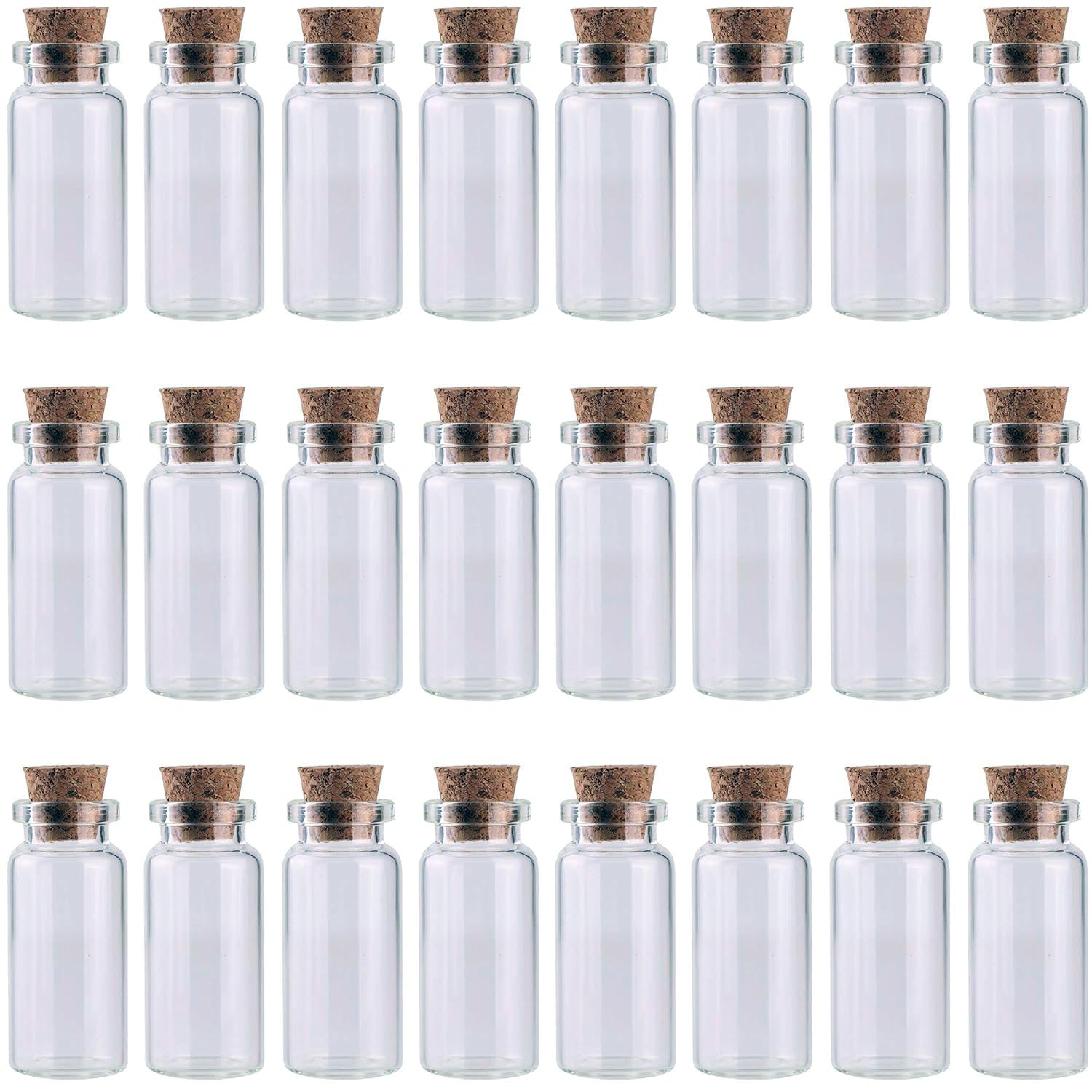 STORE 2508 24Pcs 10ml Glass Bottles Cork Stoppers DIY Decoration Mini Glass Vials Cork Message Glass Bottle Vial Cork, Small Glass Bottles Jars Corks for Wedding Party Favors