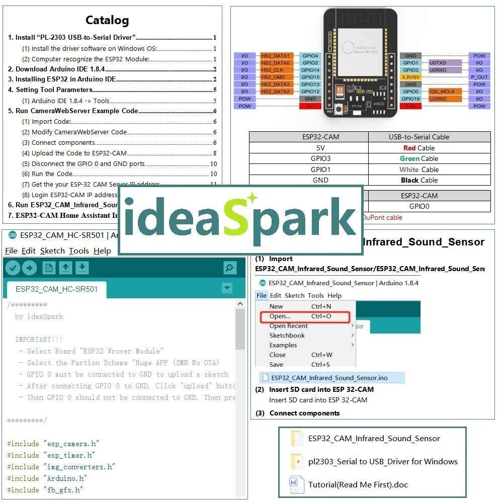 ESP32 CAM for Arduino Kits Monitor Snapshot Face Detection Recognition WiFi Bluetooth Camera Module with 128M SD Card USB to Serial Cable HC-SR501 Sound Sensor Compatible for Arduino IDE(Tutorial) 4
