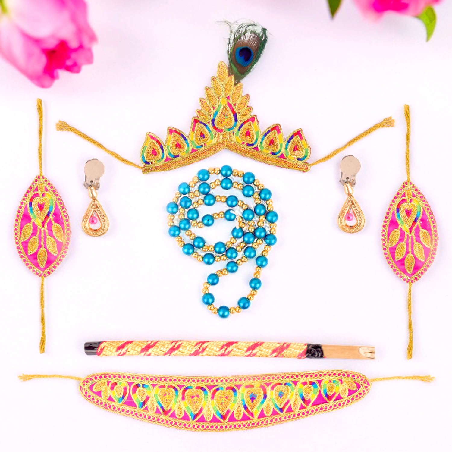 Satvik (14 No.) Krishna Dresses Costume with 5 Pc Shringaar Set for Kids, Baby Krishna Dress for Janmashtami, Krishna Leela Costume, Krishna Dress Complete Costume for Boys/Girls 4