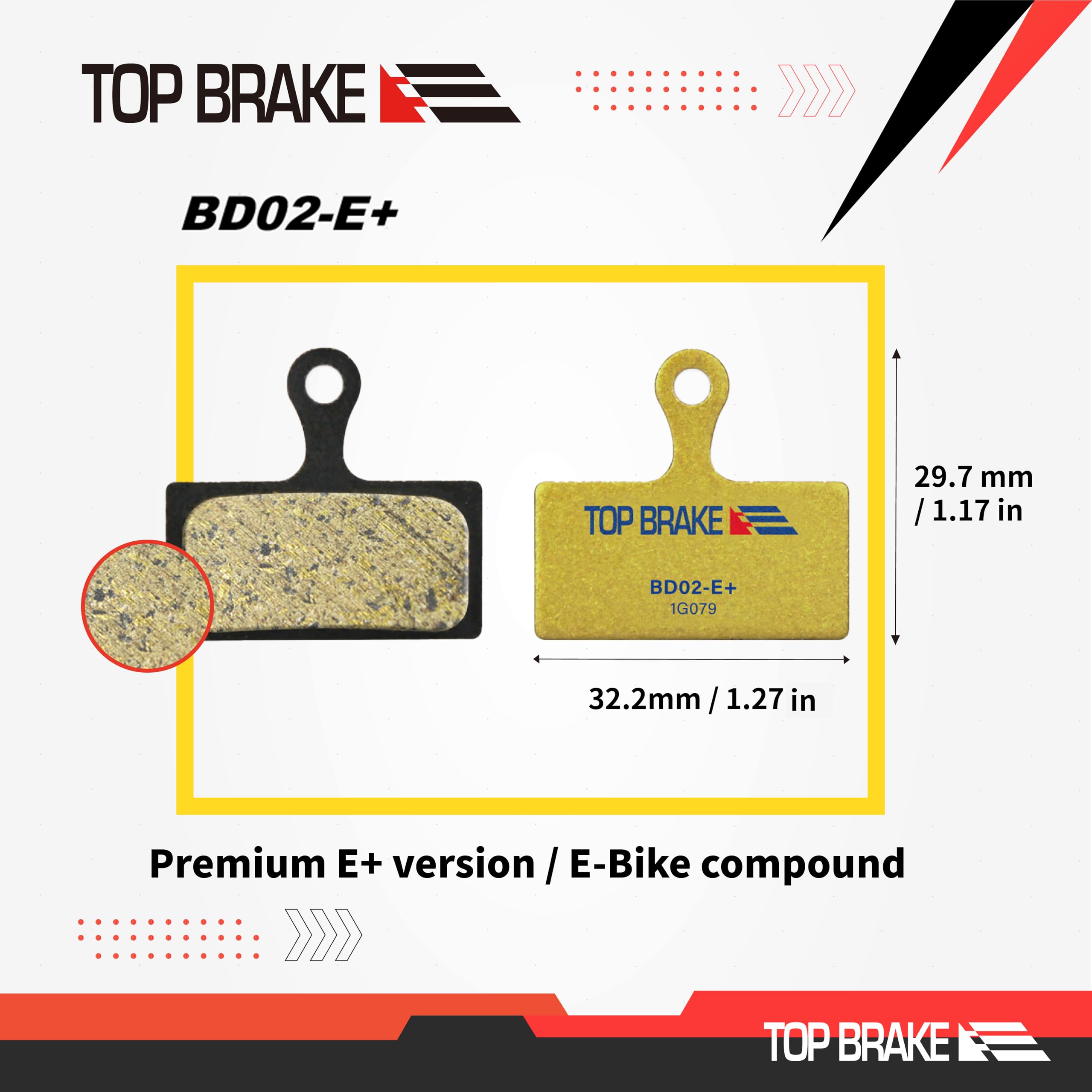 TOP BRAKE Disc E-Bike Brake Pads Compatible with Shimano XTR M9000/9020 Deore XT M785/M8000 |E-Bikes, E-MTB, Bike Parking | E-Bike Compound, Long Lasting, Premium E+ Version, Gold (PIN Included) 5