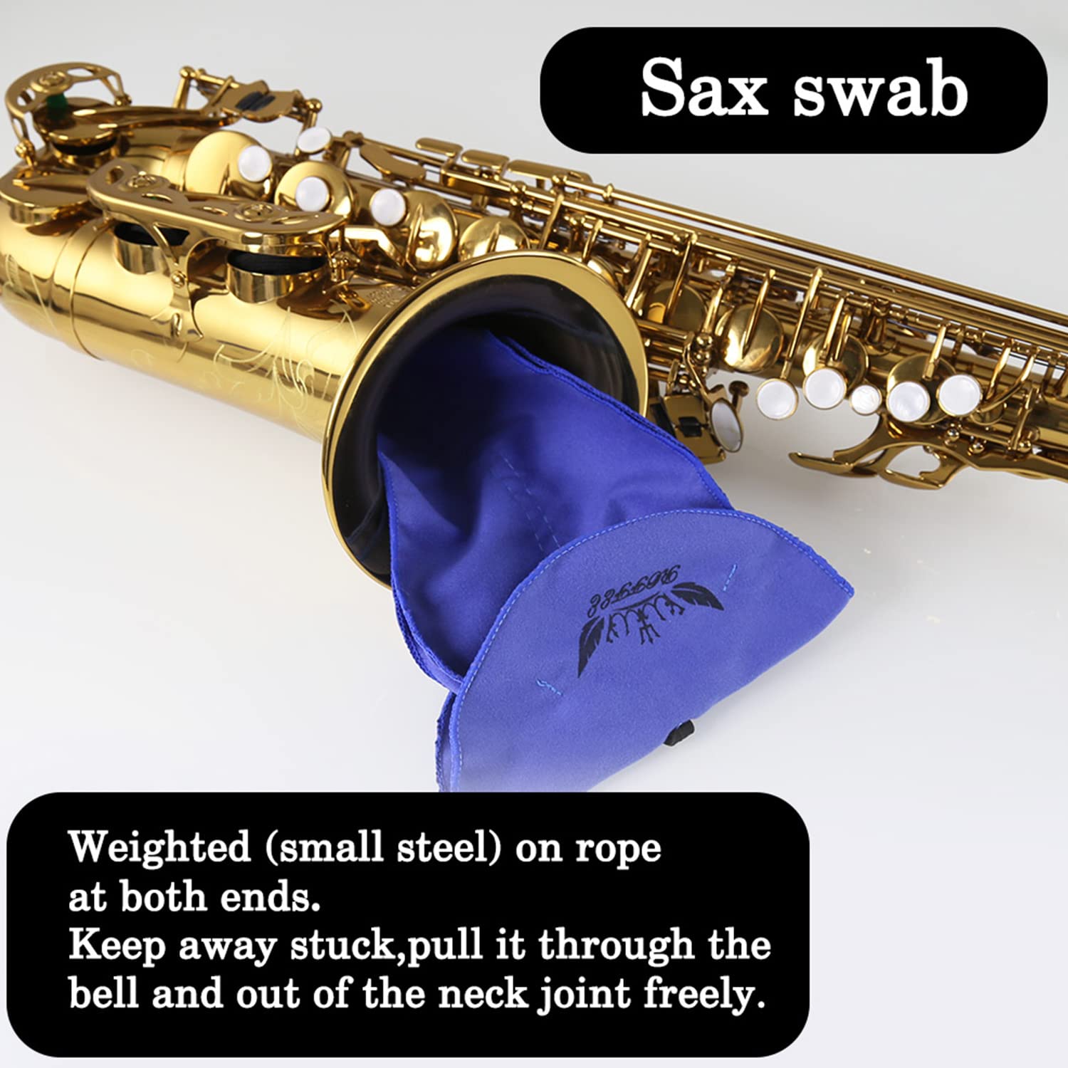 ROFFEE Saxophone Cleaning Cloth, Durable Saxophone Cleaning Tool for Tube Inside, 1 Cleaning Cloth Swab, 1 Mouthpiece Brush (Blue) 3