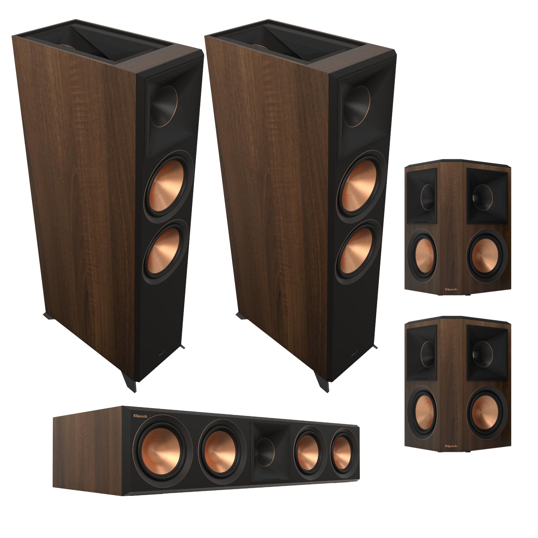Klipsch RP-8060FA II Pair with RP-504C II Center Channel and RP-502S II Surround Speakers - Walnut 1