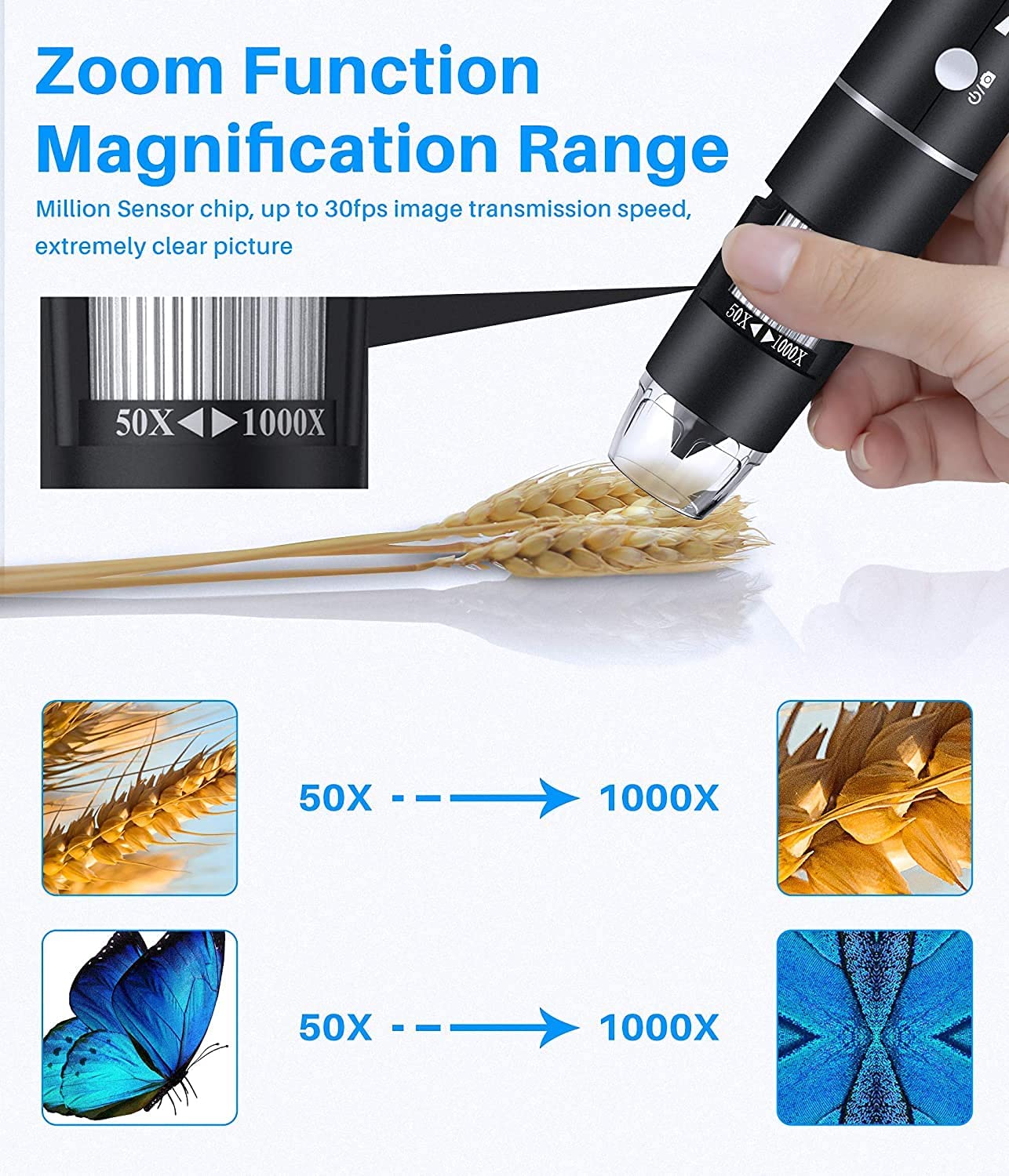 RuhZa Wireless Digital Microscope Handheld USB HD Inspection Camera 50x-1000x Magnification with Stand Compatible with ifone, iPad, Sams0ng Galaxxy, Android, Mac, Windows Computer 4
