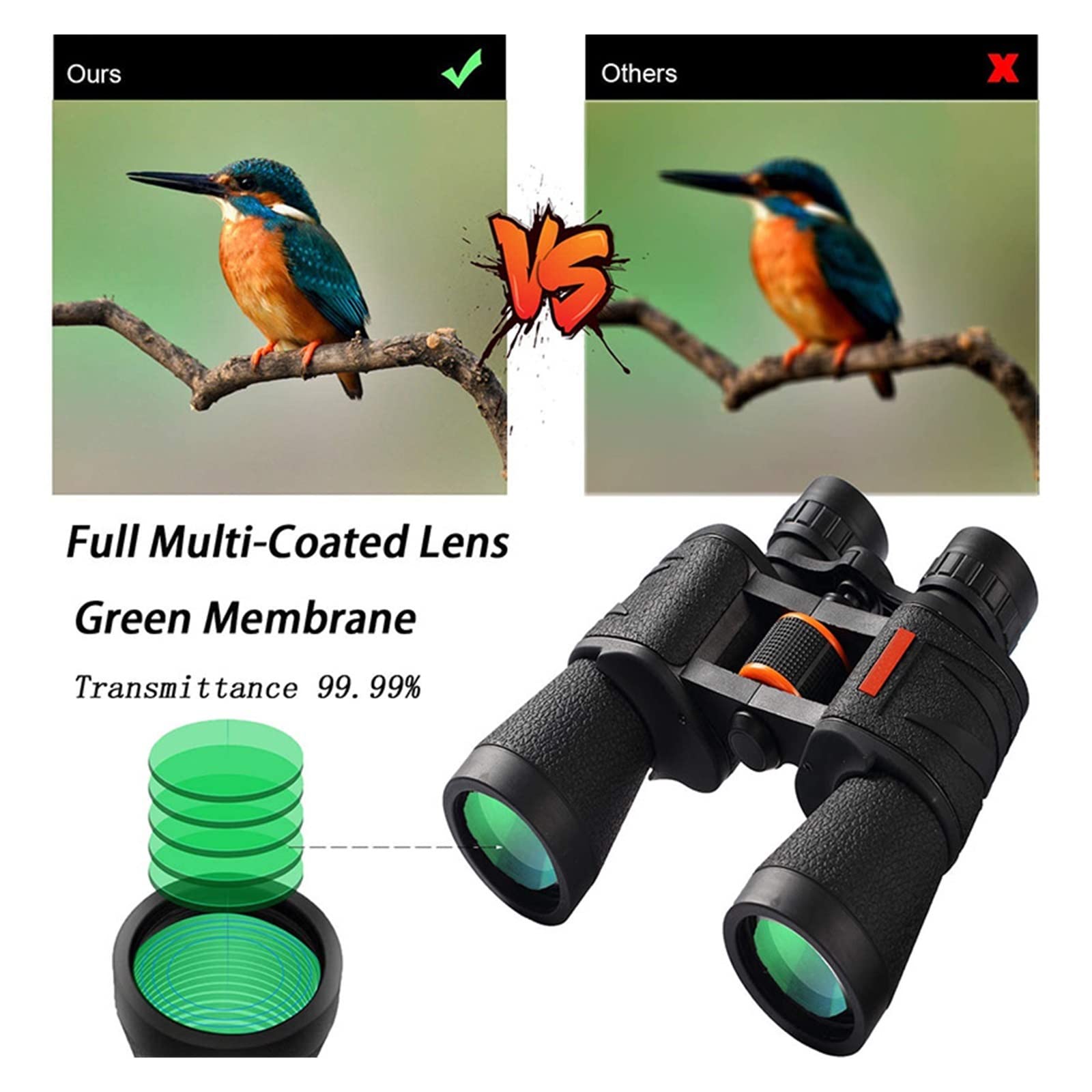 ZAUNCO Small Binoculars 20x50 HD Night Vision Binoculars with Large Field of View Waterproof Binoculars Bird Watching Outdoor Hunting Outdoor Travel Concert Sports Games 4