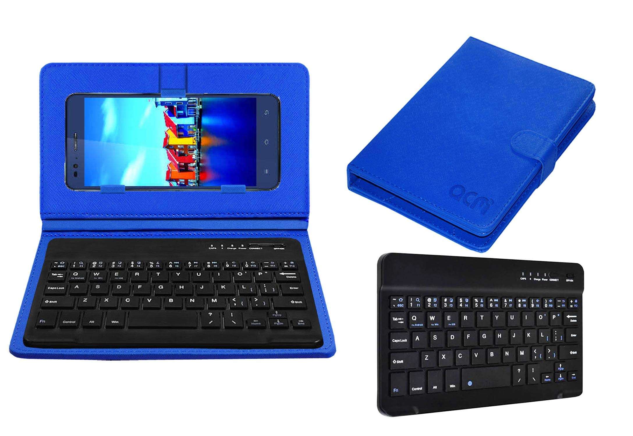 Acm Bluetooth Keyboard Case Compatible with Iball Andi Hd6 Mobile Flip Cover Stand Study Gaming Blue 1