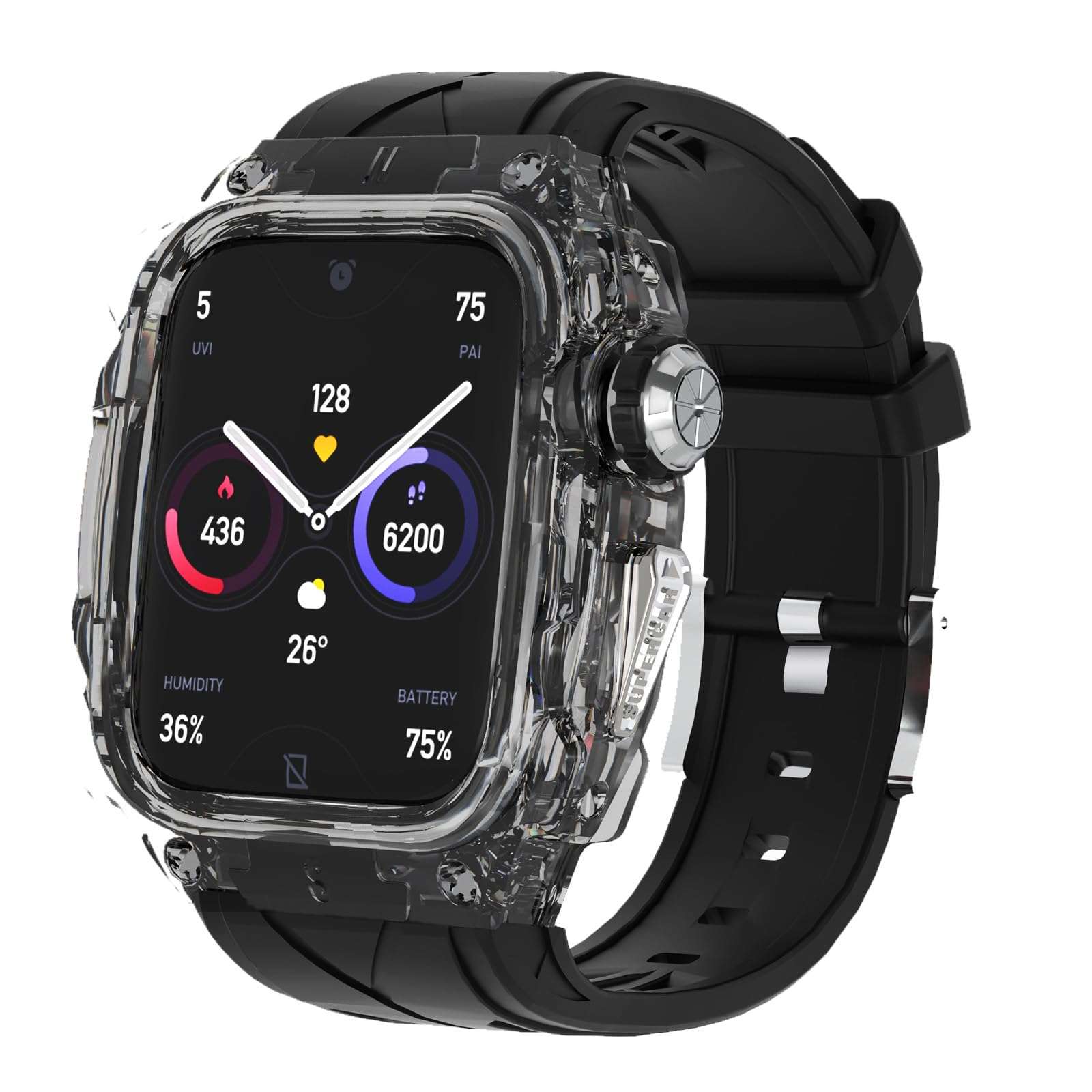 Silicone Case for Apple Watch 9 8 7 45mm 6 44mm, Men Sport Bands Rugged Case for iWatch 6 5 4 SE 44mm Full Protective Cover, Novetly Designed for Apple Watch Case with Luxury Band Case Gifts,Black 1