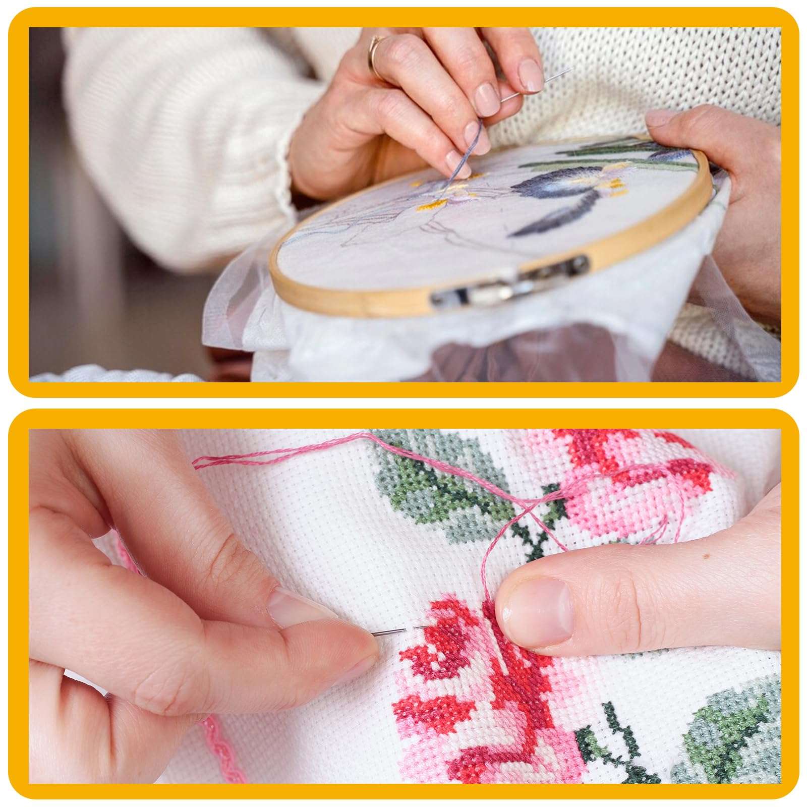 90 Pieces Cross Stitch Needles 22 & 24 & 26 Gauge Golden Large Eye Embroidery Hand Sewing Needles Stainless Steel Embroidery Needles in Clear Box with 2 Needle Threader 6