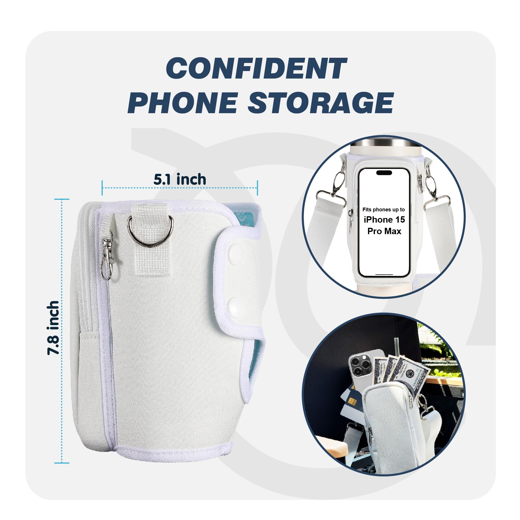 Marchoose Watter Bottle Carrier Bag for Stanley Cup with Phone Pocket, fit for Stanley 40 oz Tumbler & Simple Modern 40oz Water Bottle, Odor-Free Holder Pouch with Adjustable Strap (Black) 4