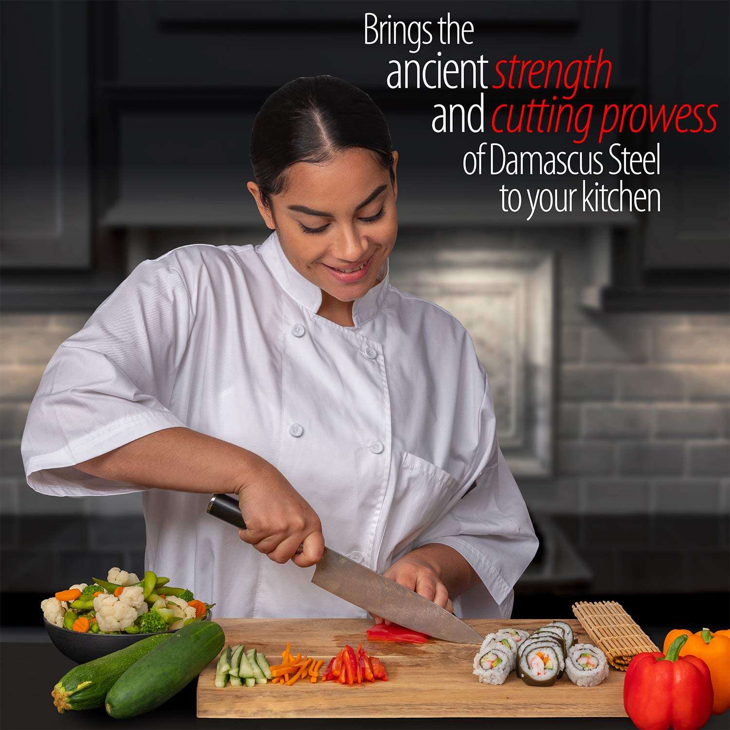 Deco Chef Professional Chef Knife 8-inch Damascus High Carbon Steel - 67 Layers AUS-10 Razor Sharp Japanese Quality with Full Tang Ergonomic Handle, Sharpening Guide Included 5