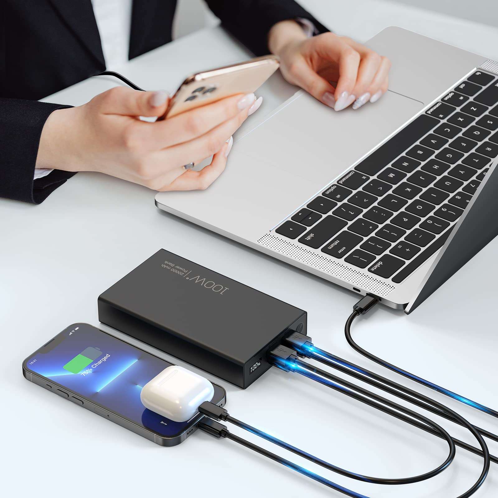 Laptop Power Bank 100W USB C 20000mAh Portable Laptop Charger Super Fast Charging External Battery Pack for MacBook Dell XPS IPad iPhone 13/12 Pro Mini Samsung Switch 4