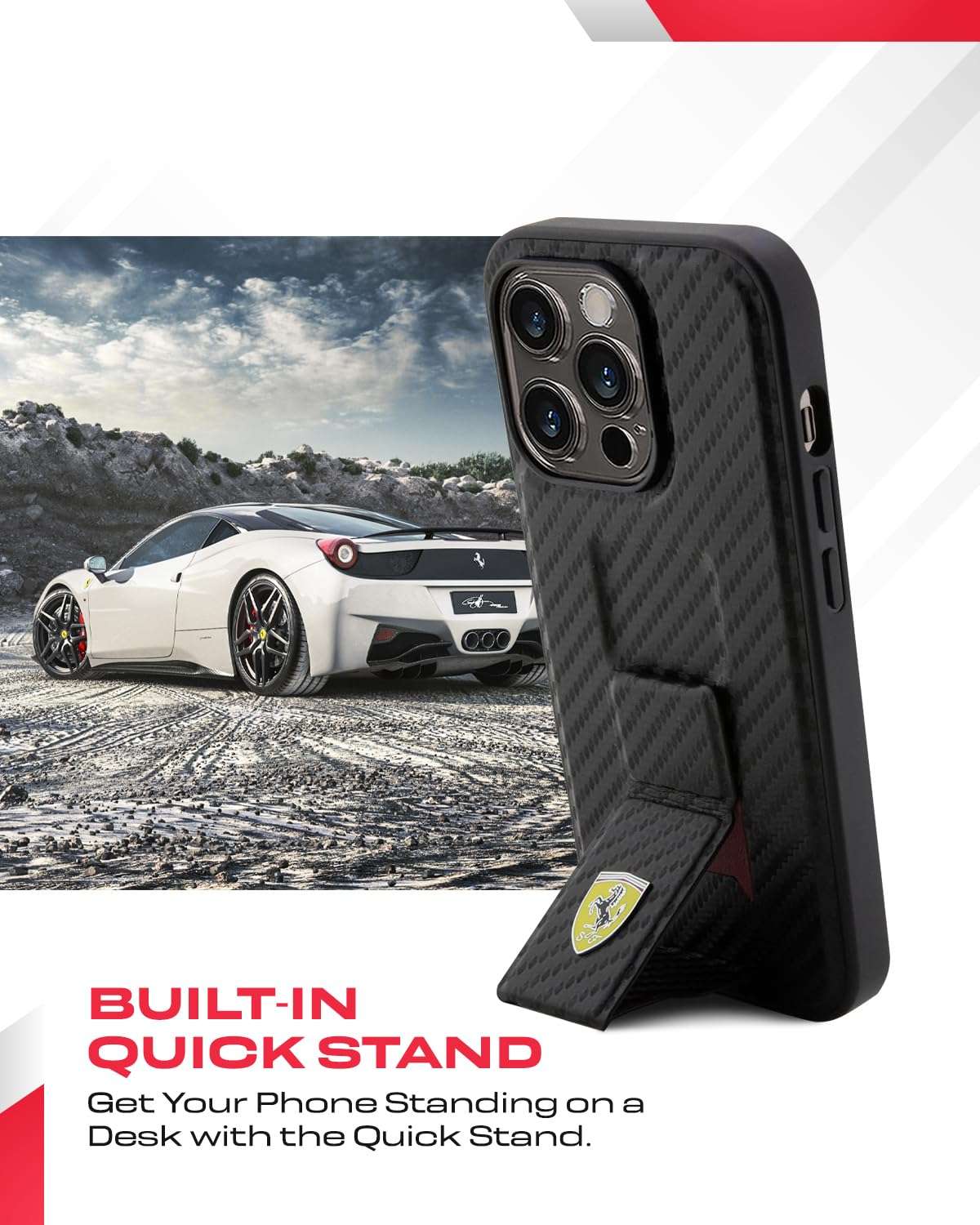 CG MOBILE FERRARI iPhone 15 Pro Case [Official Licensed] Grip Stand Case with Hot Stamp PU | Protective Case/Cover Designed for iPhone 15 Pro (6.1-Inch) 2023 - Black 5