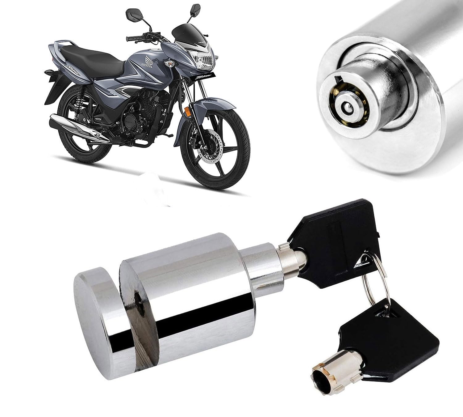 AUTO PEARL Heavy Duty Stainless Steel Chrome Security Anti-Theft Lock for Motorcycle and Bicycle Disk Brake Safety Lock Compatible with CB Shine SP (Chrome) 1