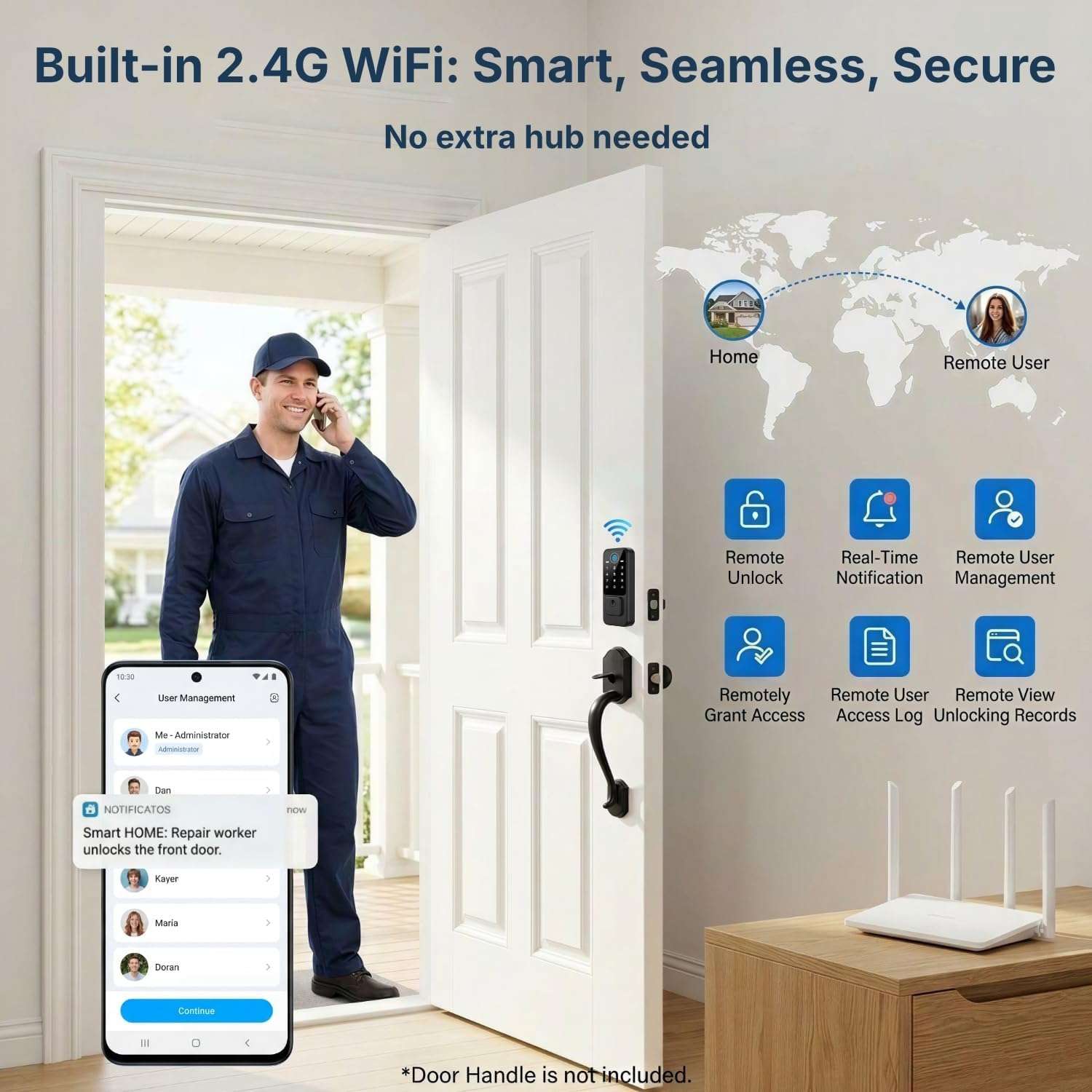 RUIKANG POWER WiFi Smart Door Lock - Keyless Entry Door Lock for Front Door, Fingerprint Door Lock with App Control, 5-in-1 Touchscreen Deadbolt with 6 Keys & 2 NFC Cards, Matte Black 5